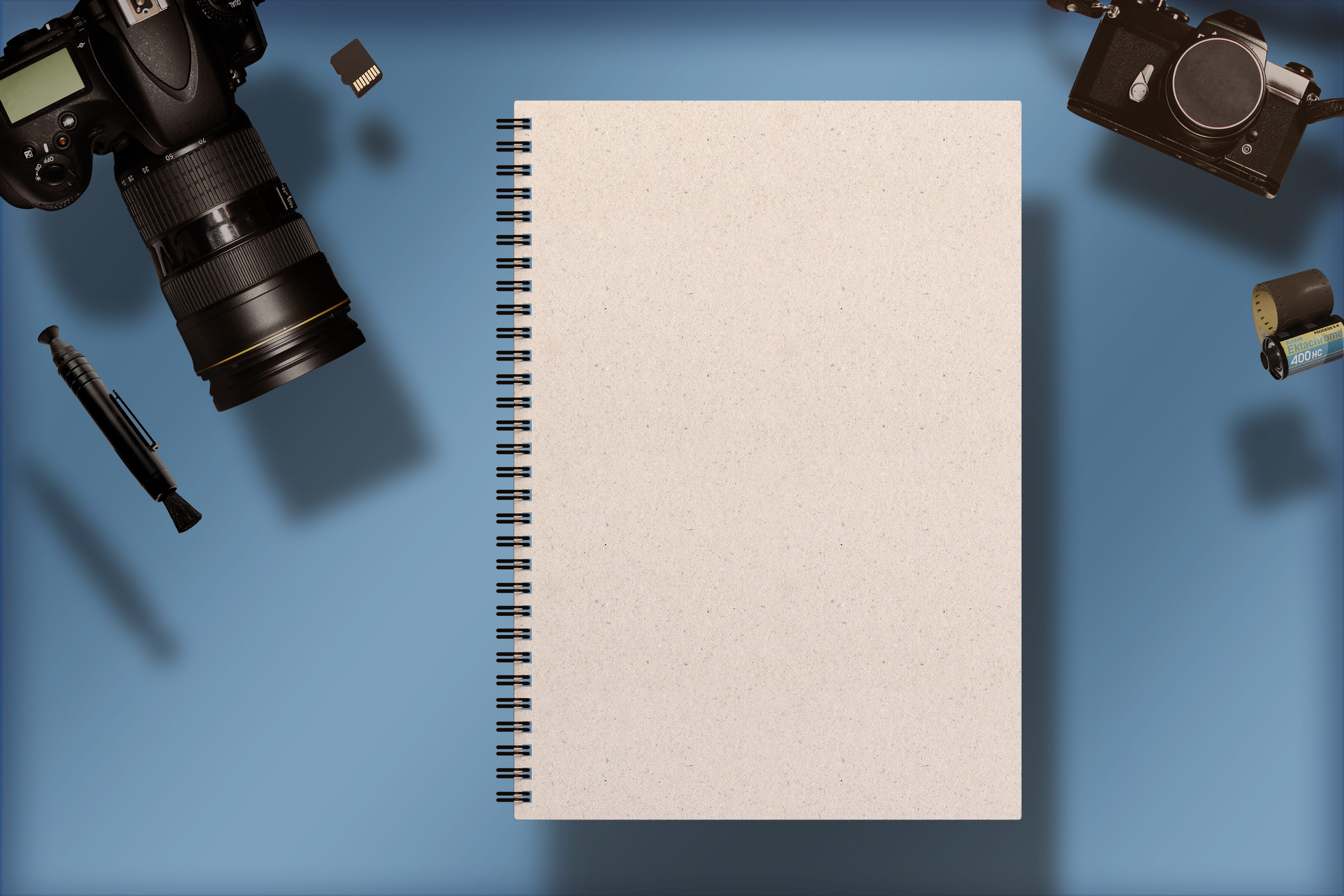 film roll, camera, still life, template, document, modern, note pad, white, scrapbook, digital camera, empty, beside, leisure, directly above, new, spiral notebook, HD Wallpaper
