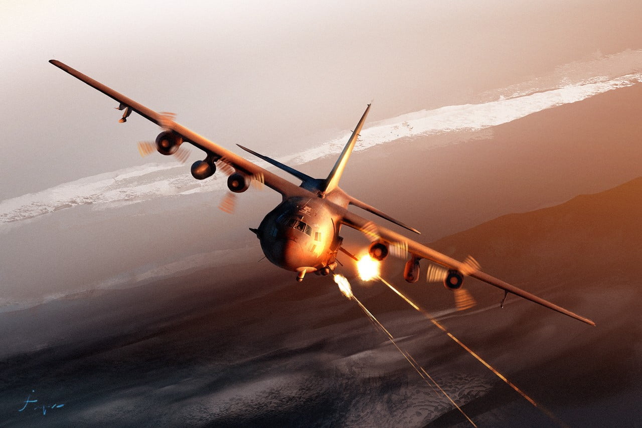 720P, airport runway, aircraft wing, mode of transportation, travel, rod, no people, black, AC-130, airport, front view, transportation, military, flying, HD Wallpaper