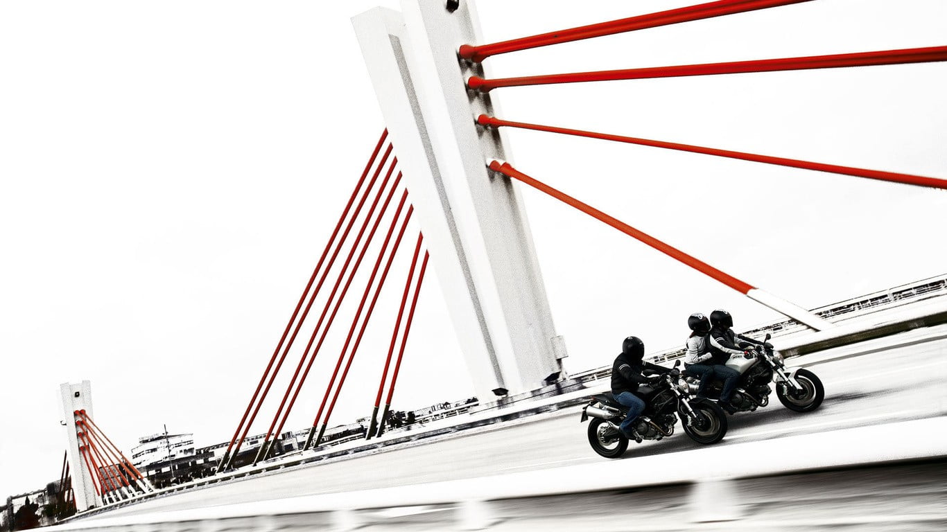 720P, bridge - man made structure, architecture, gray, black, built structure, motorcycle, fishing, transportation, motion, unrecognizable person, mode of transportation, HD Wallpaper