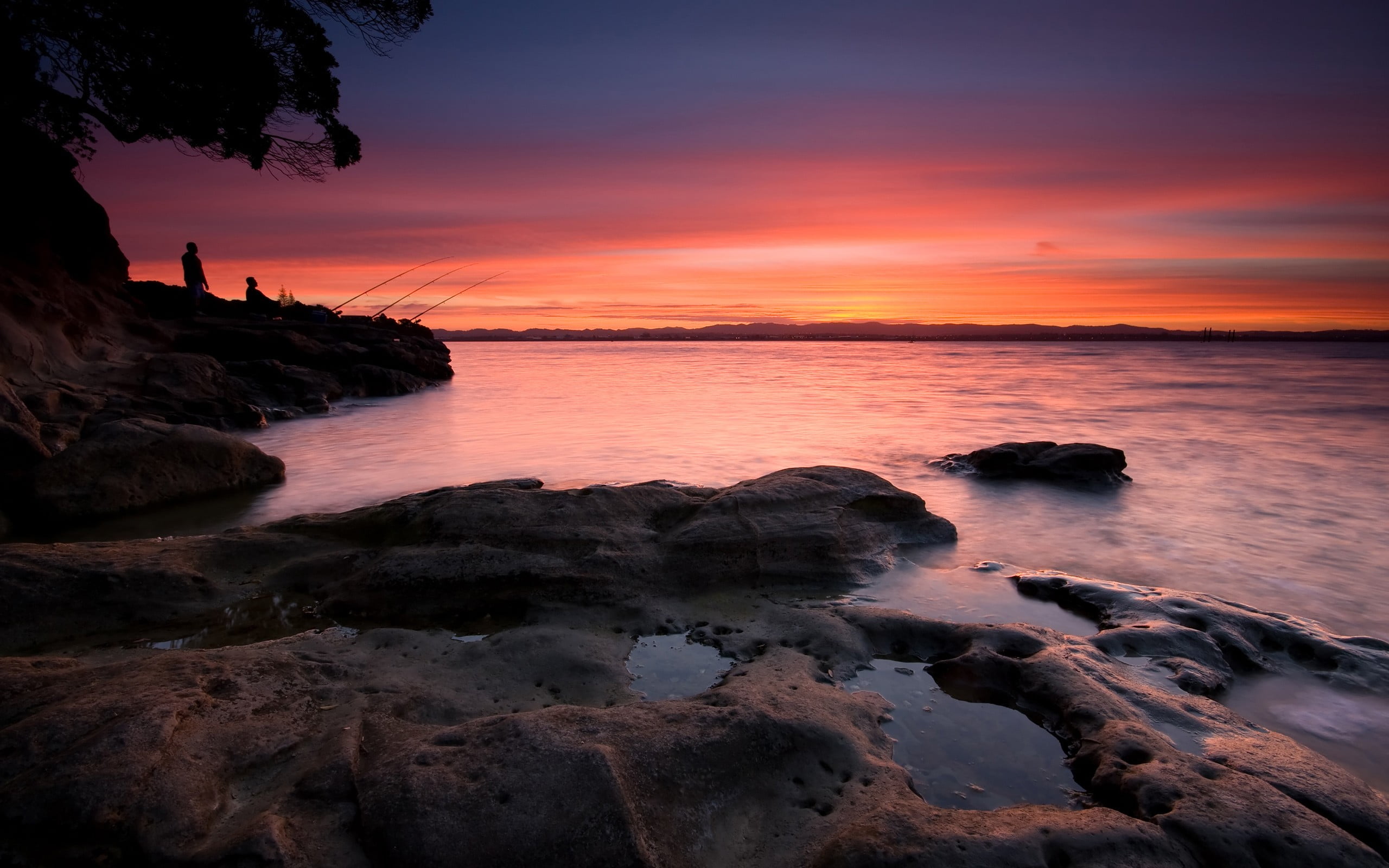 sunset, horizon, tranquility, nature, solid, cloud - sky, beauty in nature, sea, land, scenics - nature, sunlight, 2K, horizon over water, beach, orange color, HD Wallpaper