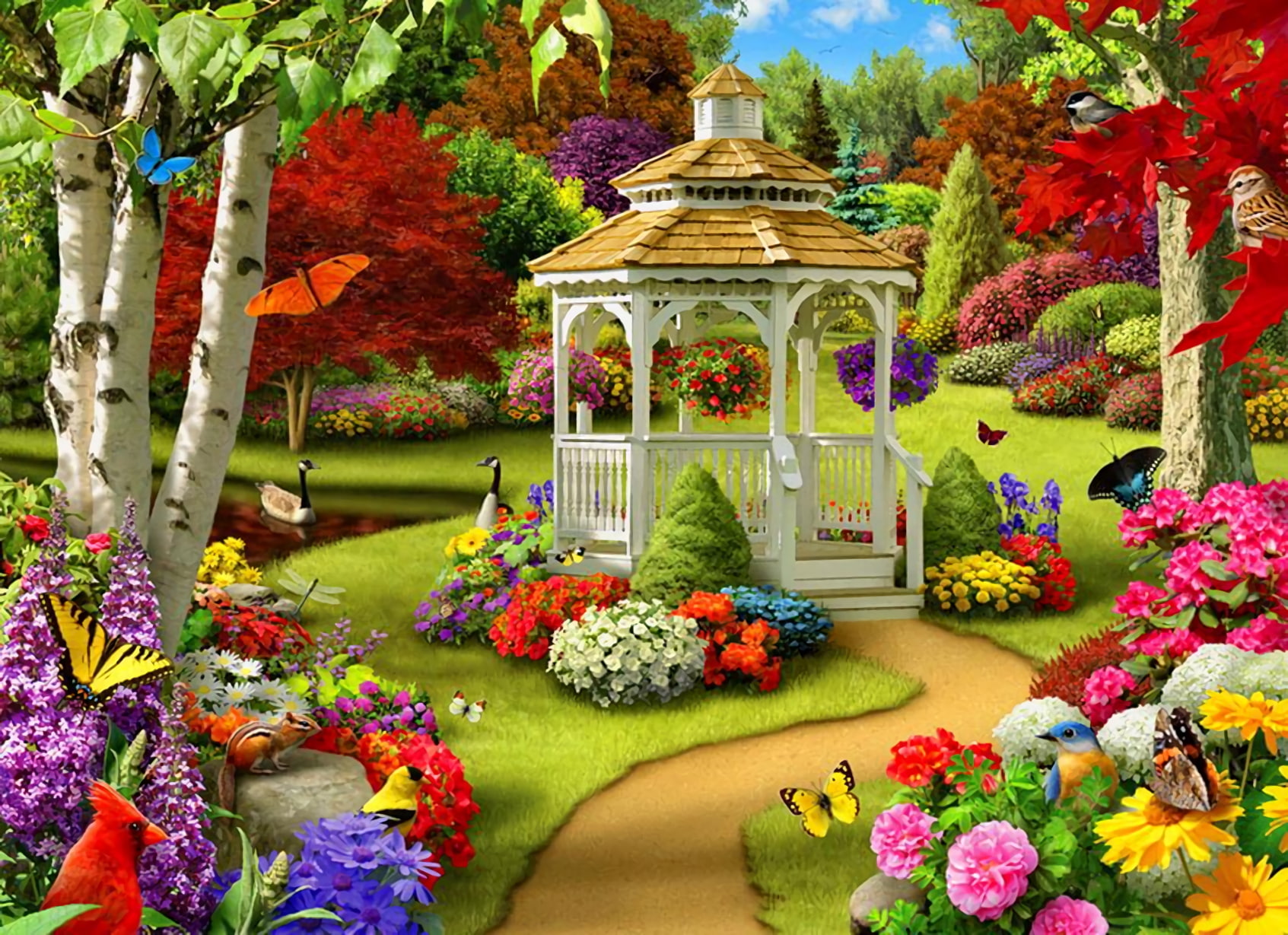 Painting, Spring, Gazebo, Garden, 720P, Artistic, HD Wallpaper