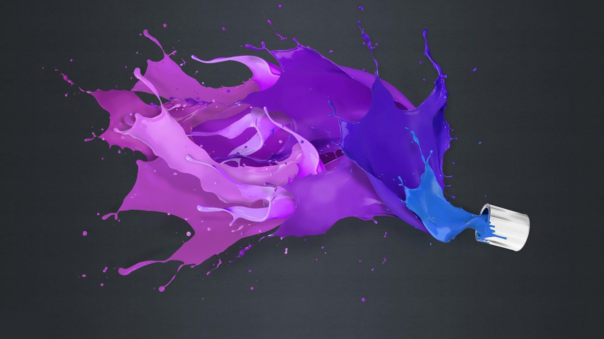 blue, purple, 1920x1080, paint, 1080P, digital art, bucket, splashed, HD Wallpaper