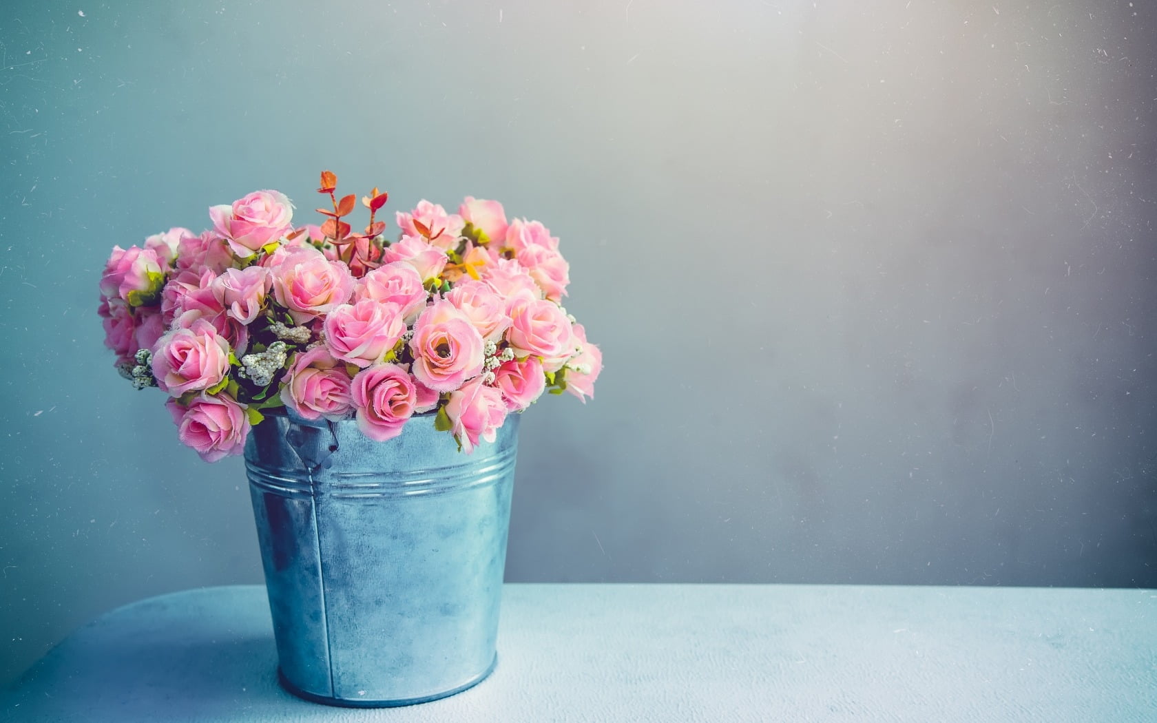 bouquet, pink, bucket, pink color, flower arrangement, vase, vulnerability, freshness, blue, rose - flower, indoors, petal, flower, rose, container, fragility, HD Wallpaper