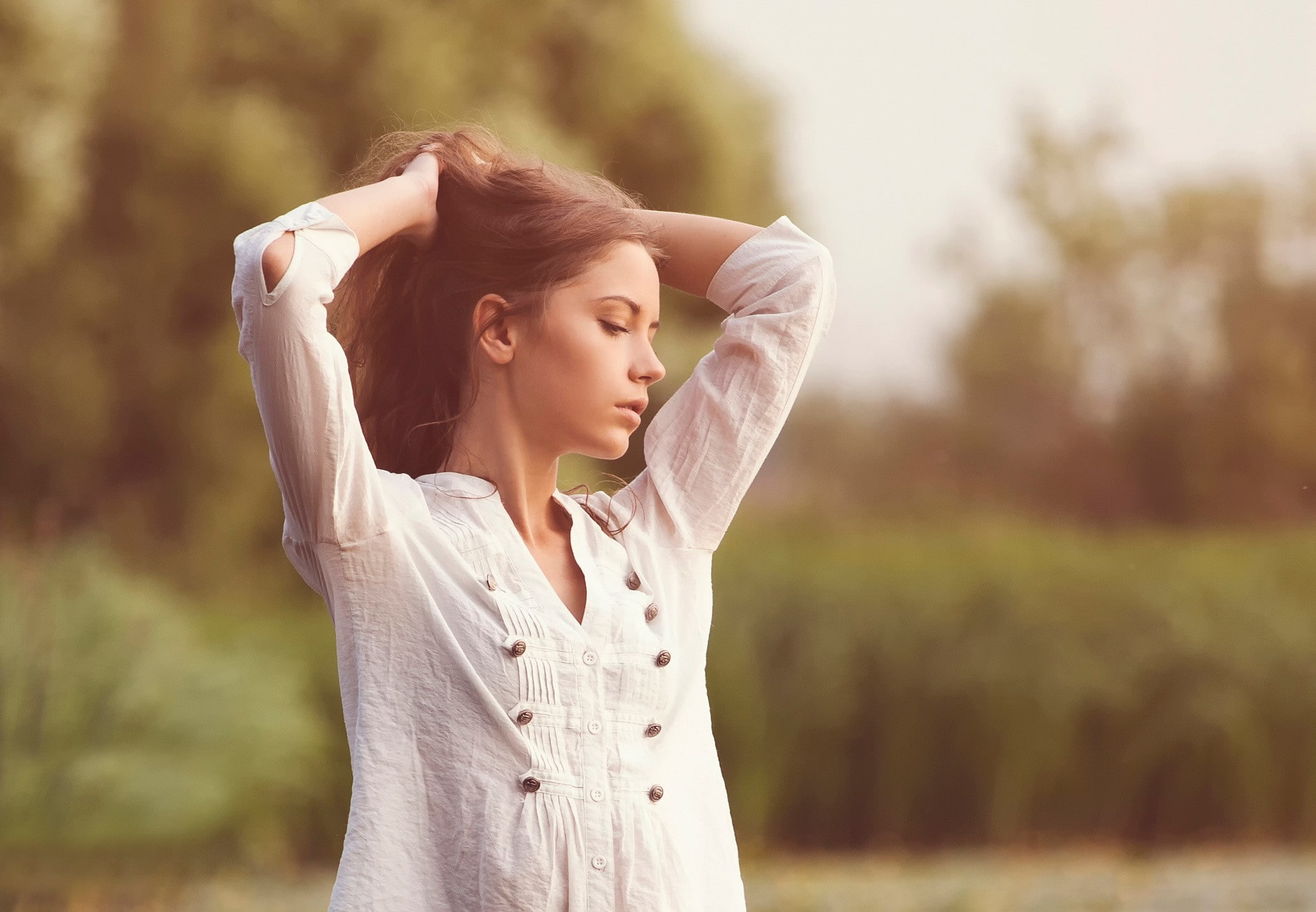 arms up, nature, 1080P, bottomless, model, Ksenia Kokoreva, women, HD Wallpaper