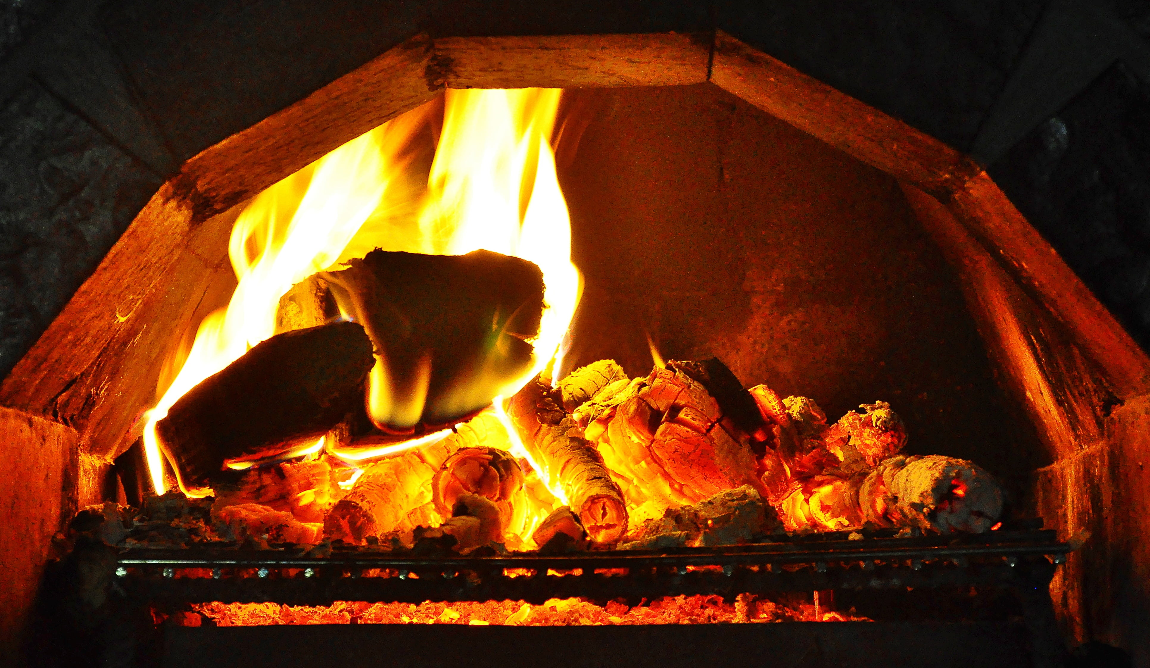 appliance, the flame, hot, burn, indoors, heat - Temperature, heater, food and drink, heat, glowing, close-up, wood - Material, orange color, fire, 4K, HD Wallpaper
