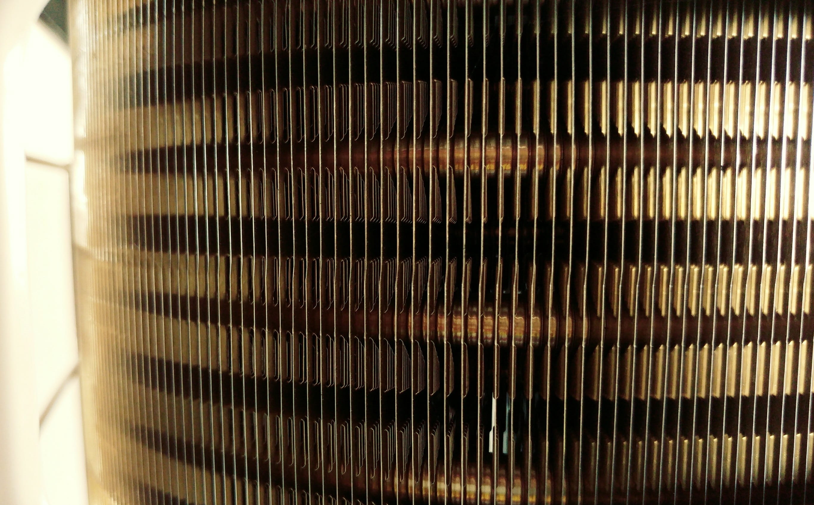 textured, silver colored, cooling, metal, heater, focus on foreground, backgrounds, electric fan, radiator, copper, 2K, air, detail, fins, black color, HD Wallpaper
