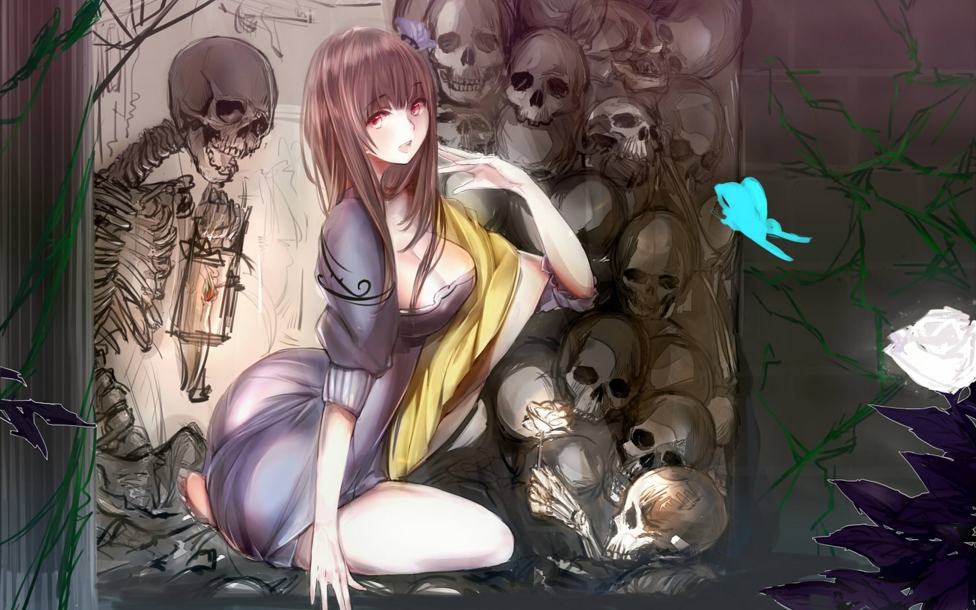 Girl, animated, chiffon, female, straight, hair, character, 1080P, brown, dress, Anime, purple, Brave, HD Wallpaper