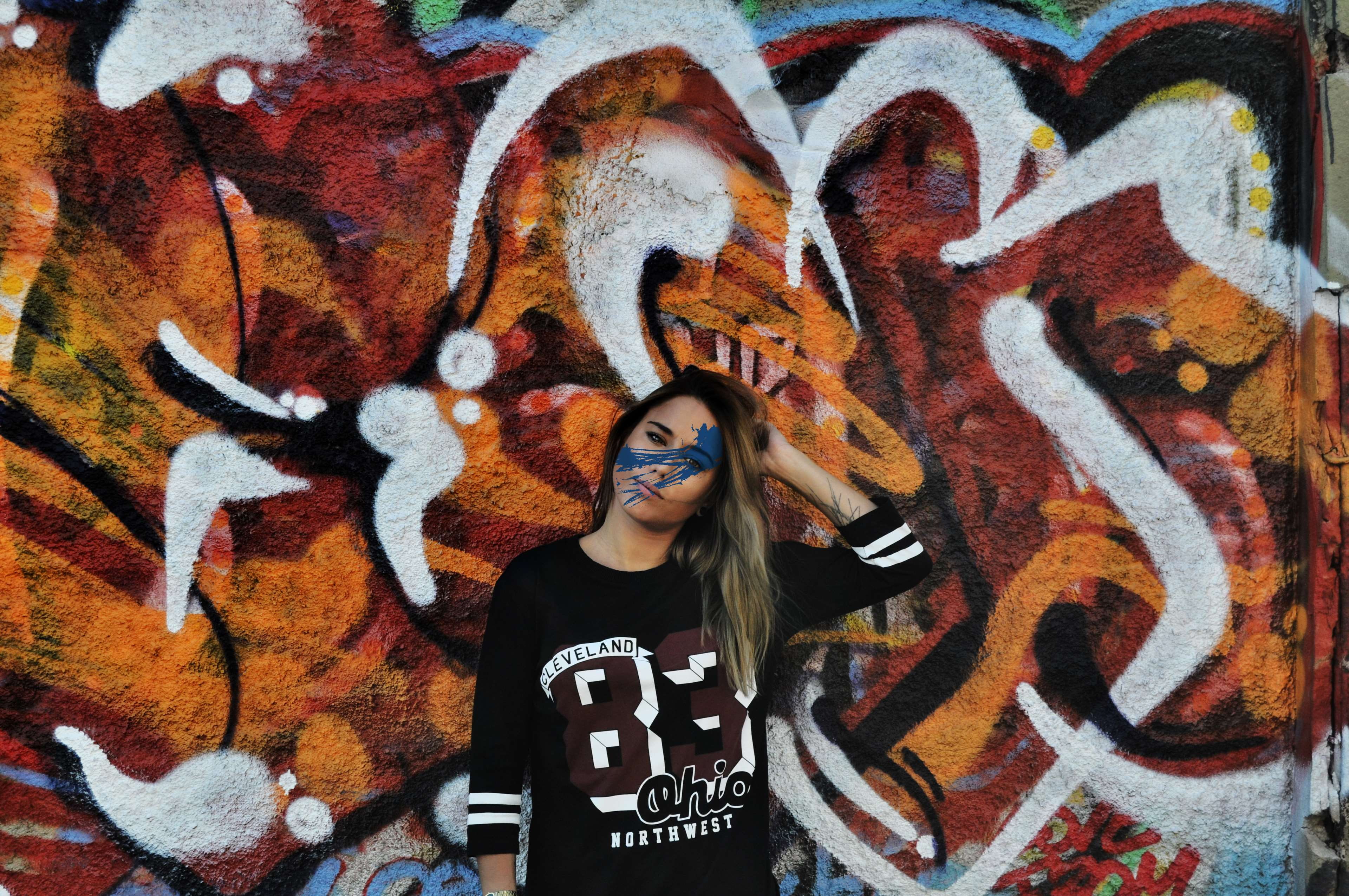 color, portrait, tattoo, one person, woman, hairstyle, 4K, person, lifestyles, young adult, graffiti, citylife, text, fashion, streetart, art and craft, HD Wallpaper