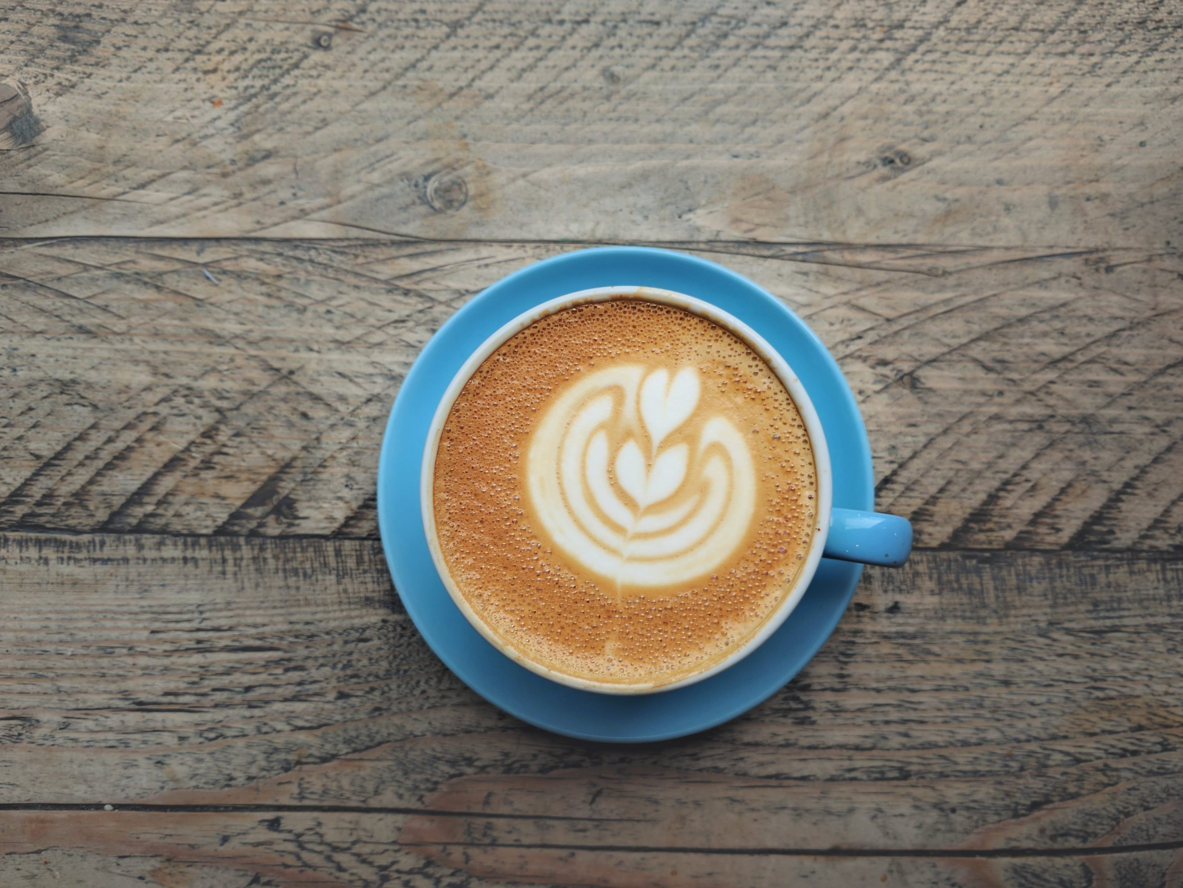 crockery, directly above, coffee - drink, food, hot drink, coffee cup, dublin 1, food and drink, ireland, saucer, table, cup, frothy drink, wood - material, HD Wallpaper
