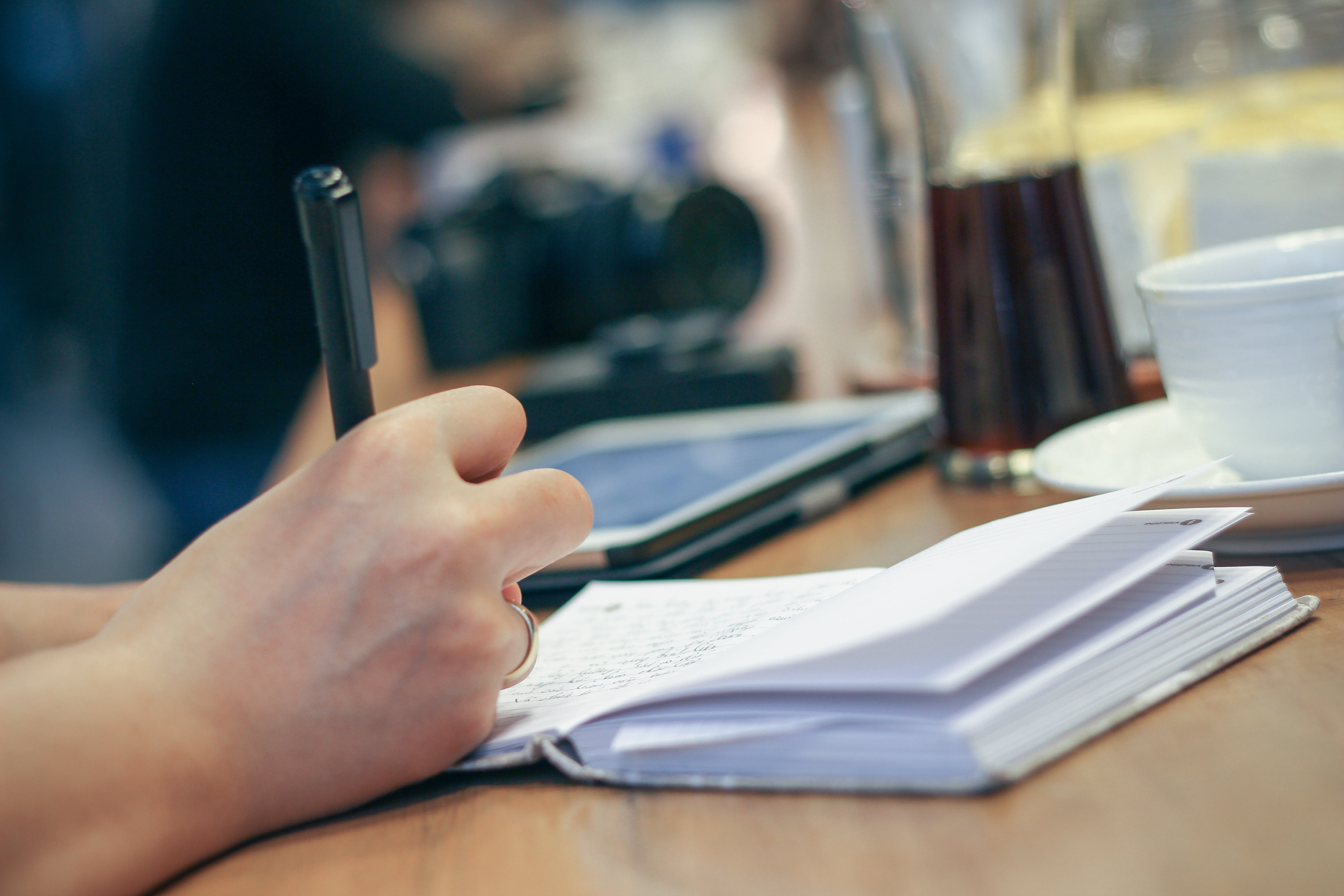holding, communication, indoors, education, cup, people, publication, 5K, paper, desk, work, learning, one woman only, writing, composition, laptop, note pad, HD Wallpaper