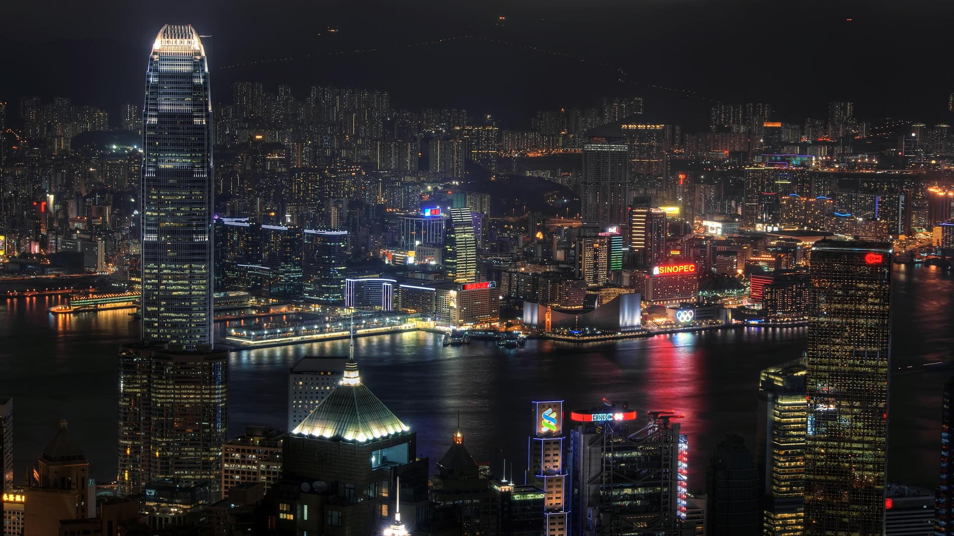 china, lights, skyline, hd, delta, kong, 1080P, river, hong, pearl river, hong kong, night, HD Wallpaper