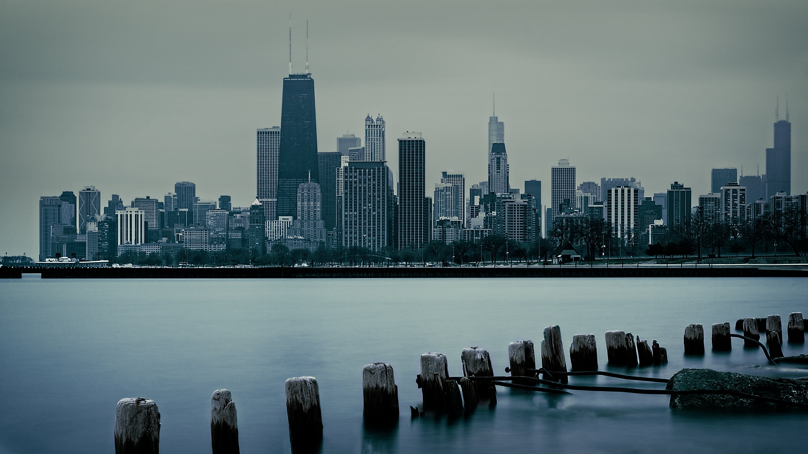 olympus omd em1, stopper, Beach, water, urban Scene, Chicago, il, Skyline, skyscraper, cityscape, downtown District, untitled, big, lake, grey, long exposure, HD Wallpaper