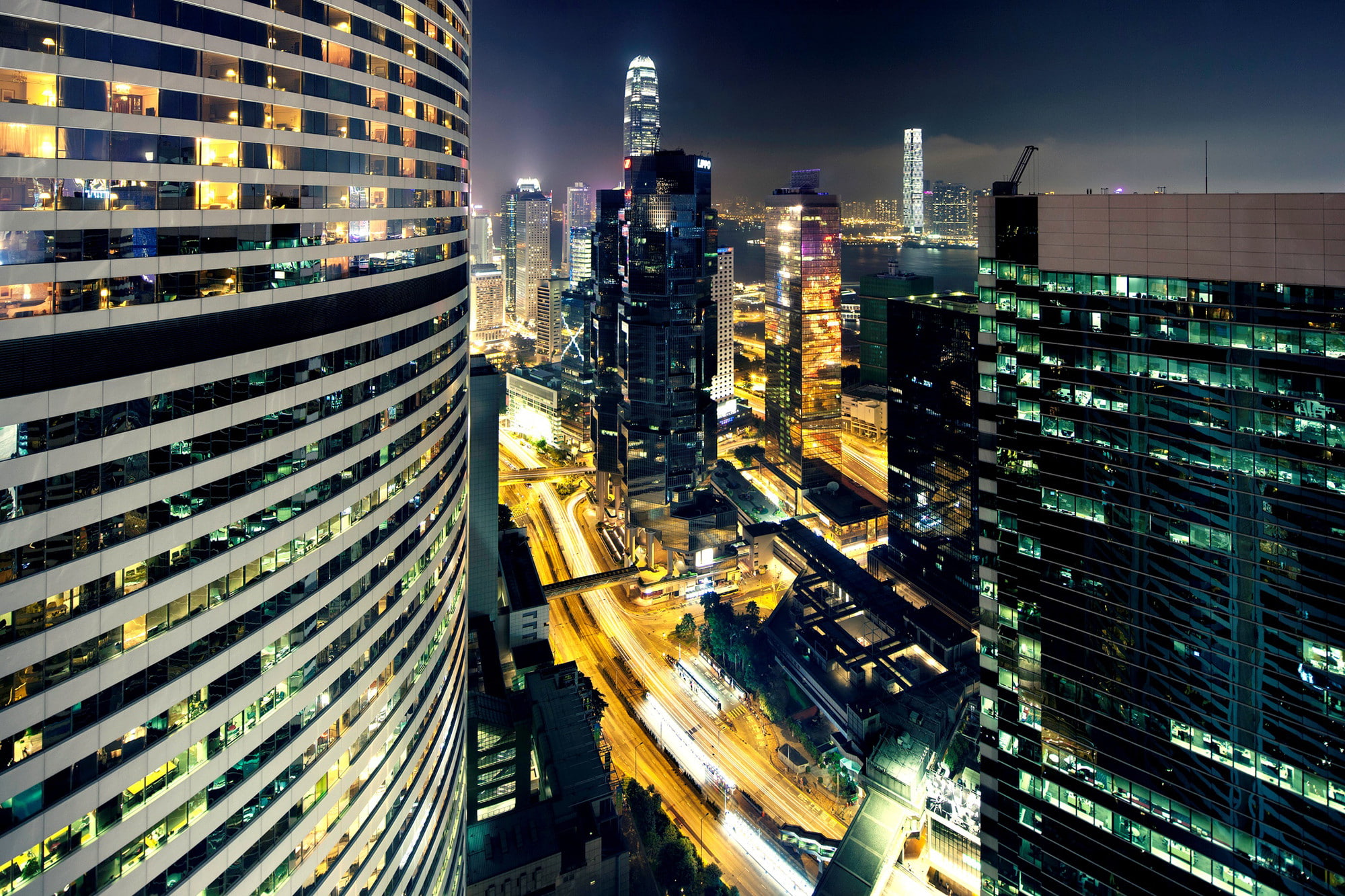 houses, 1080P, Hong Kong, city, China, kong, Buildings, Skyscrapers, Asia, Conrad, Night, roads, lights, hong, harbor, lighting, HD Wallpaper