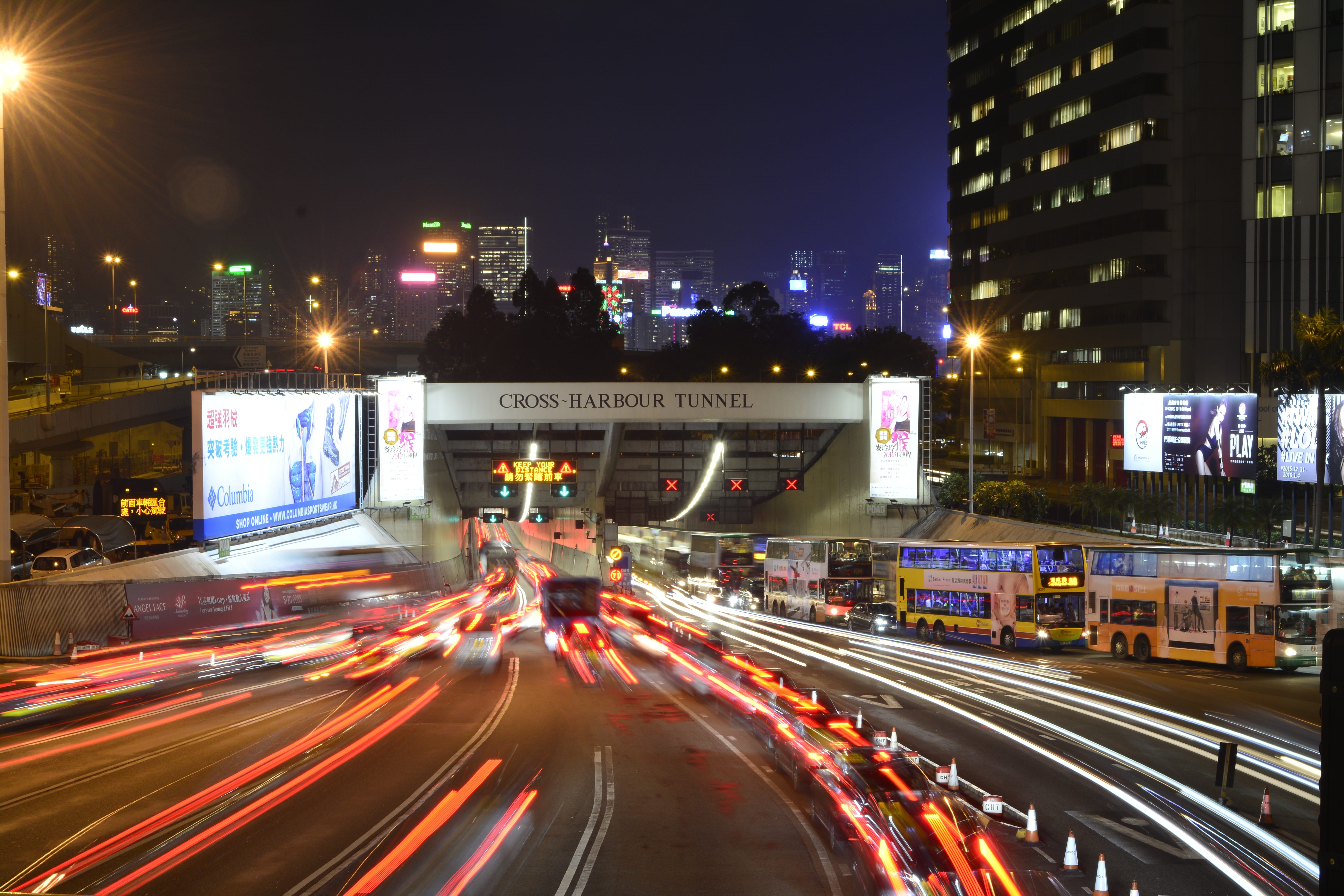 traffic, light trail, illuminated, city, tourism, car, motion, cityscape, landmark, landscape, downtown, tunnel, hongkong, sign, street, modern, skyscraper, HD Wallpaper