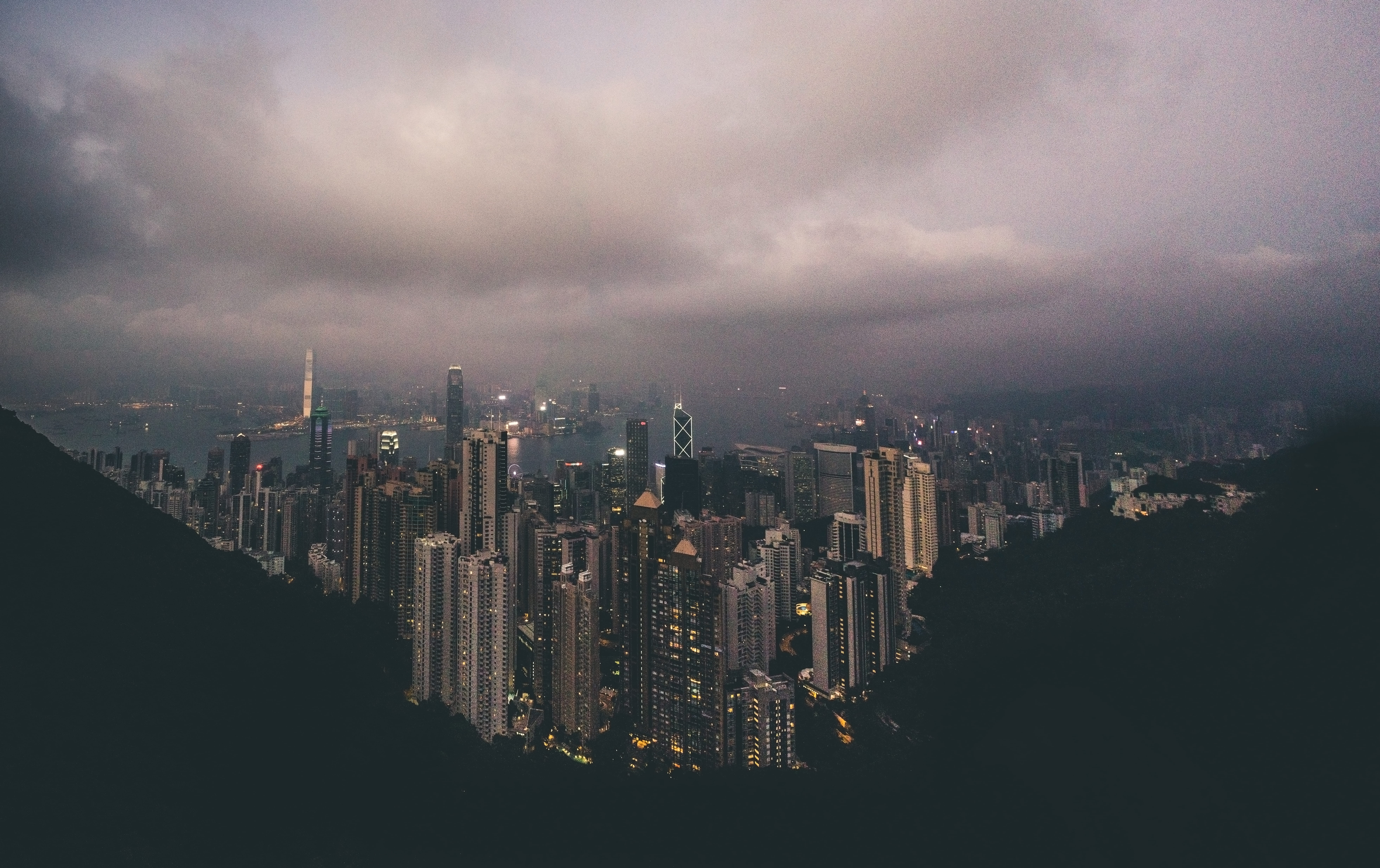 landscape, built Structure, residential district, urban Scene, cityscape, sky, crowded, scenery, architecture, mountain Peak, Hong Kong, cloud - sky, night, HD Wallpaper