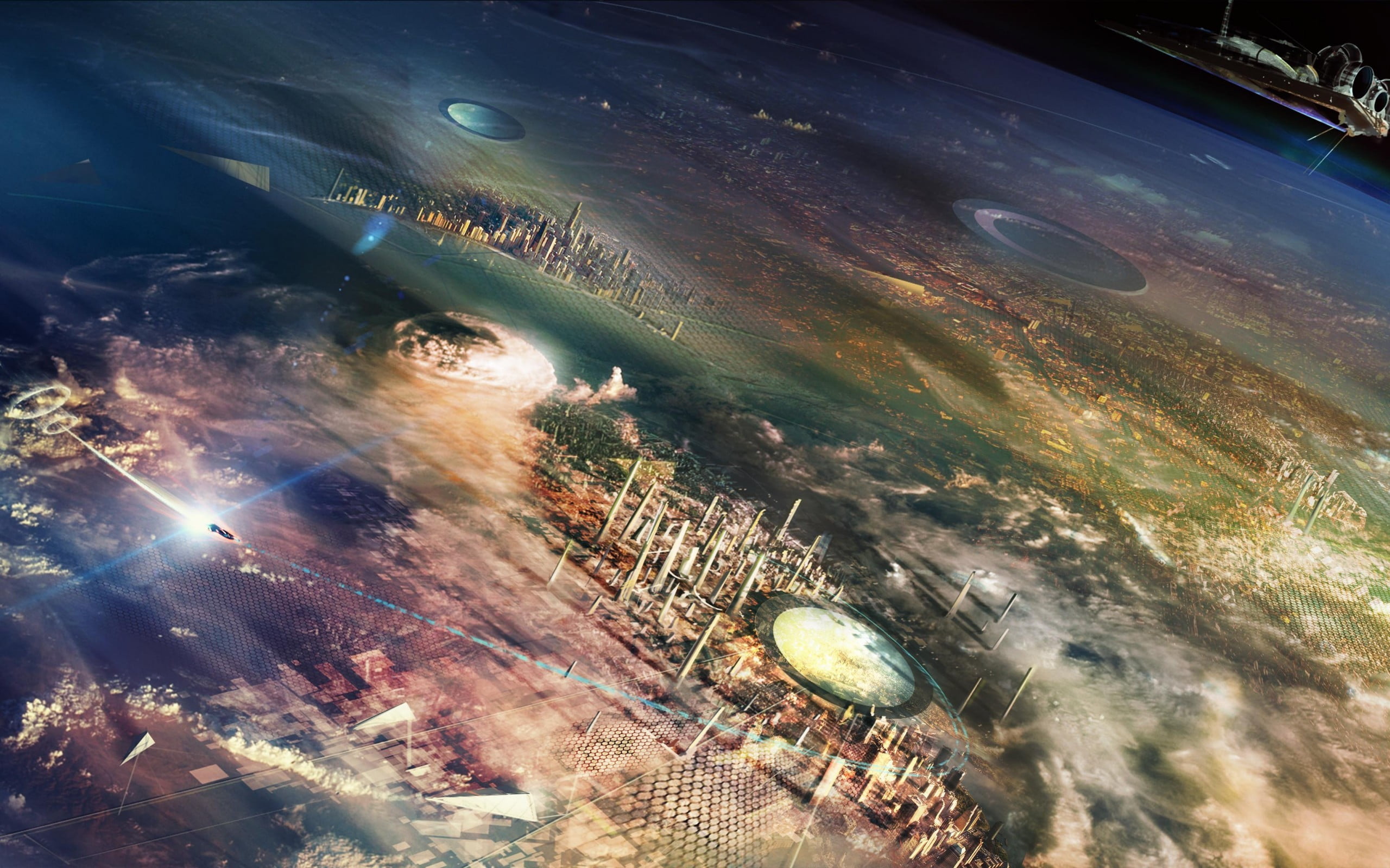 no people, 2K, digital, day, air vehicle, motion, fantasy art, built structure, planet, high angle view, water, environment, scenics - nature, HD Wallpaper