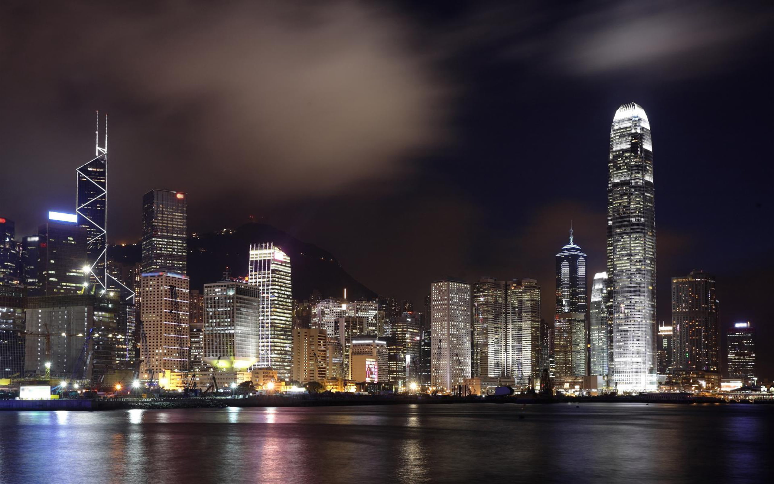 kong, skyscrapers, hong, desktop, tall, city, victoria, night, buildings, harbor, 2K, lighting, HD Wallpaper