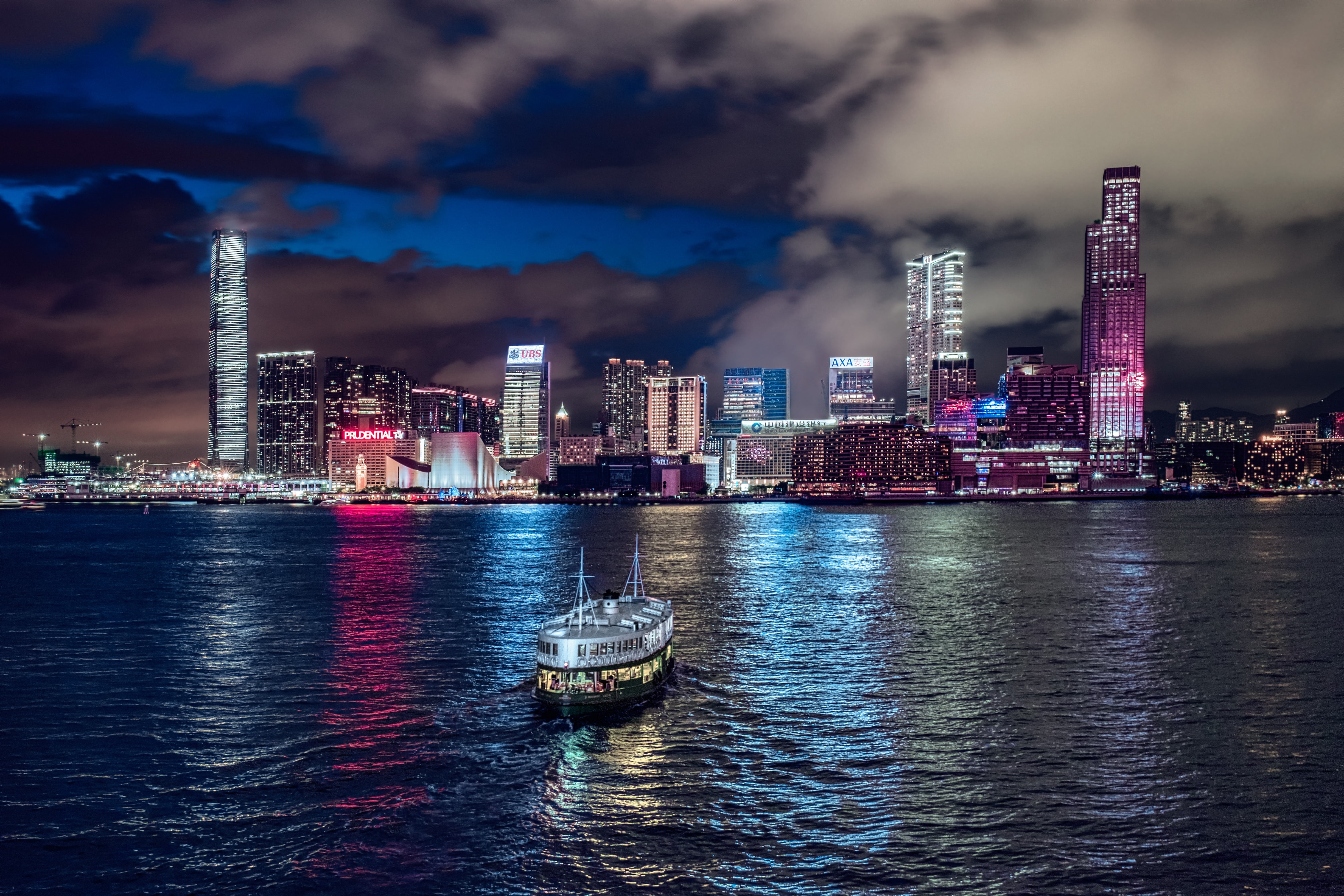 china, 4K, Hong Kong, Star Ferry, night, HD Wallpaper