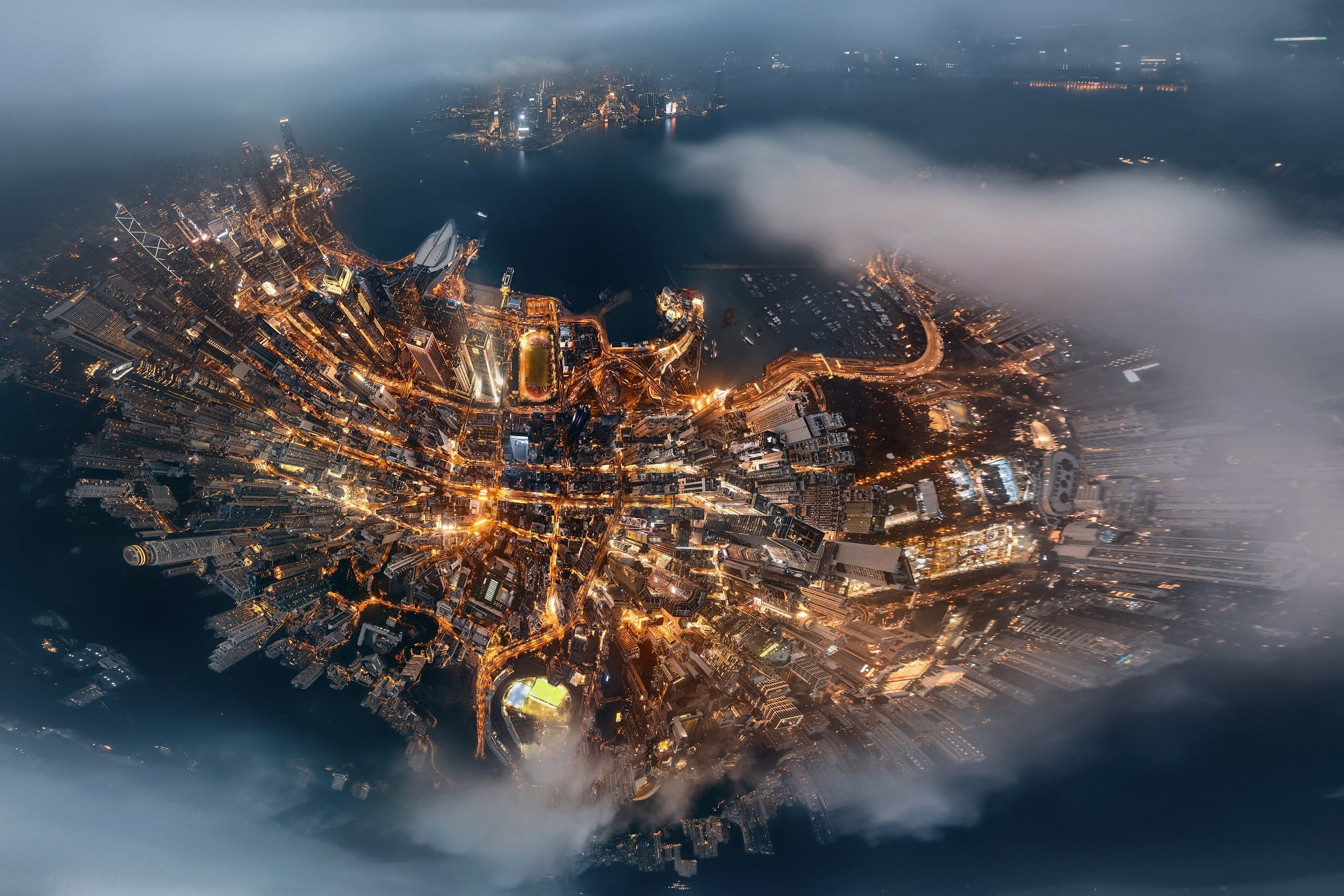 clouds, 1080P, China, the view from the top, Hong Kong, island, HD Wallpaper