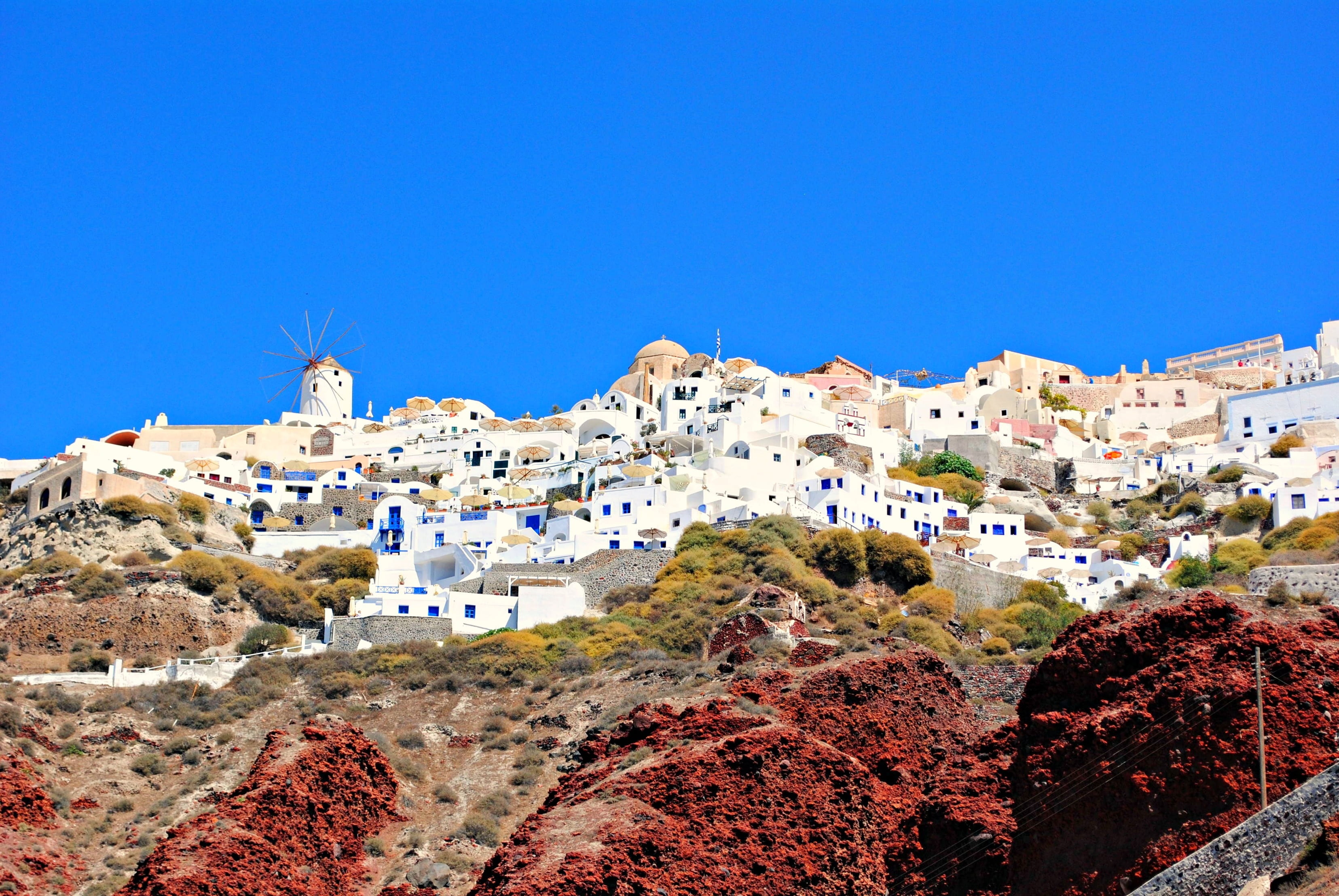 european, female, ocean, painted, built structure, houses, village, no people, fishing, building exterior, greek, asia, outdoors, destination, land, greece, HD Wallpaper