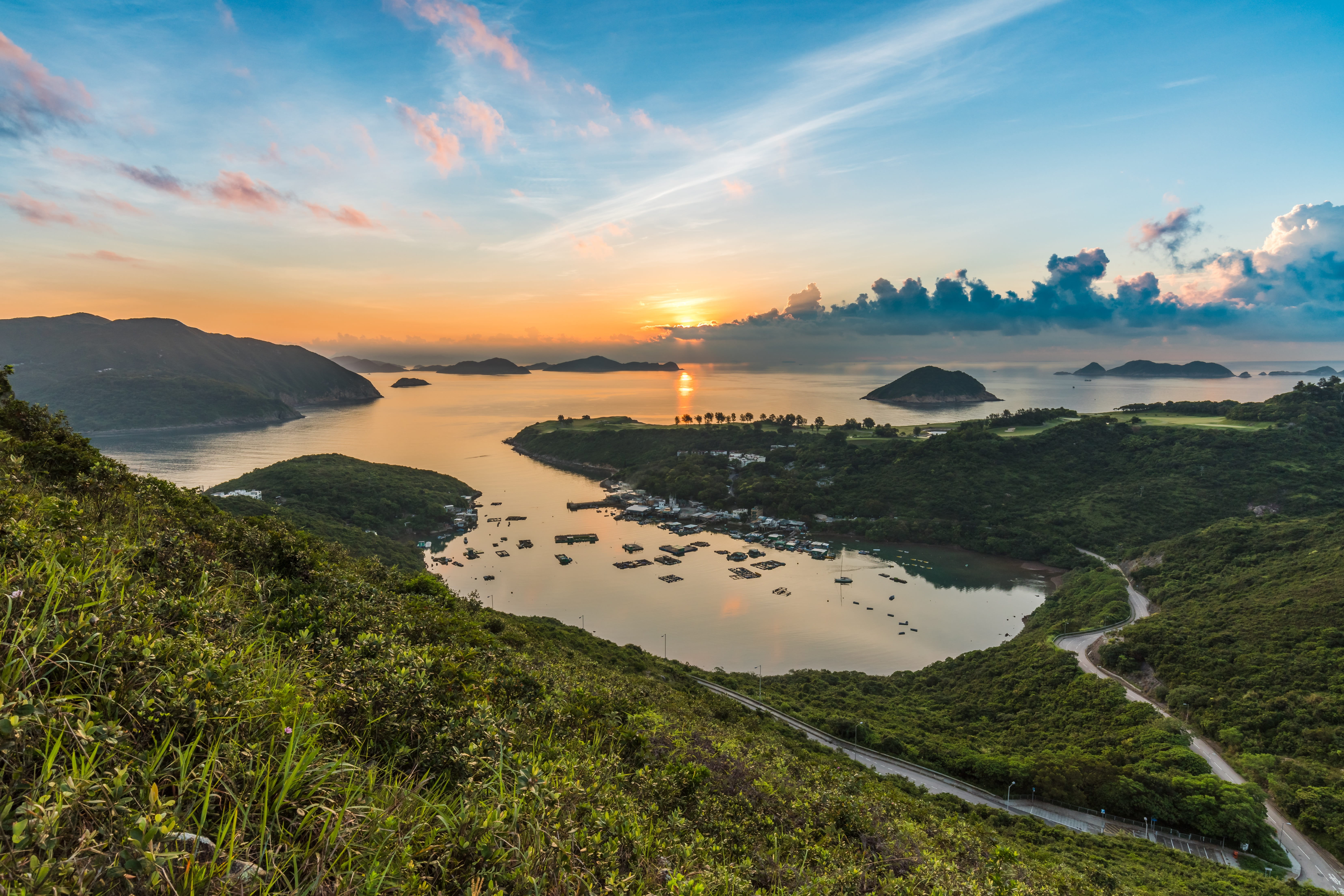 hai bian, the fishing village, land, tranquil scene, scenics - nature, cloud - sky, water, 5K, calm, beauty in nature, non-urban scene, sunset, ship, marine, HD Wallpaper
