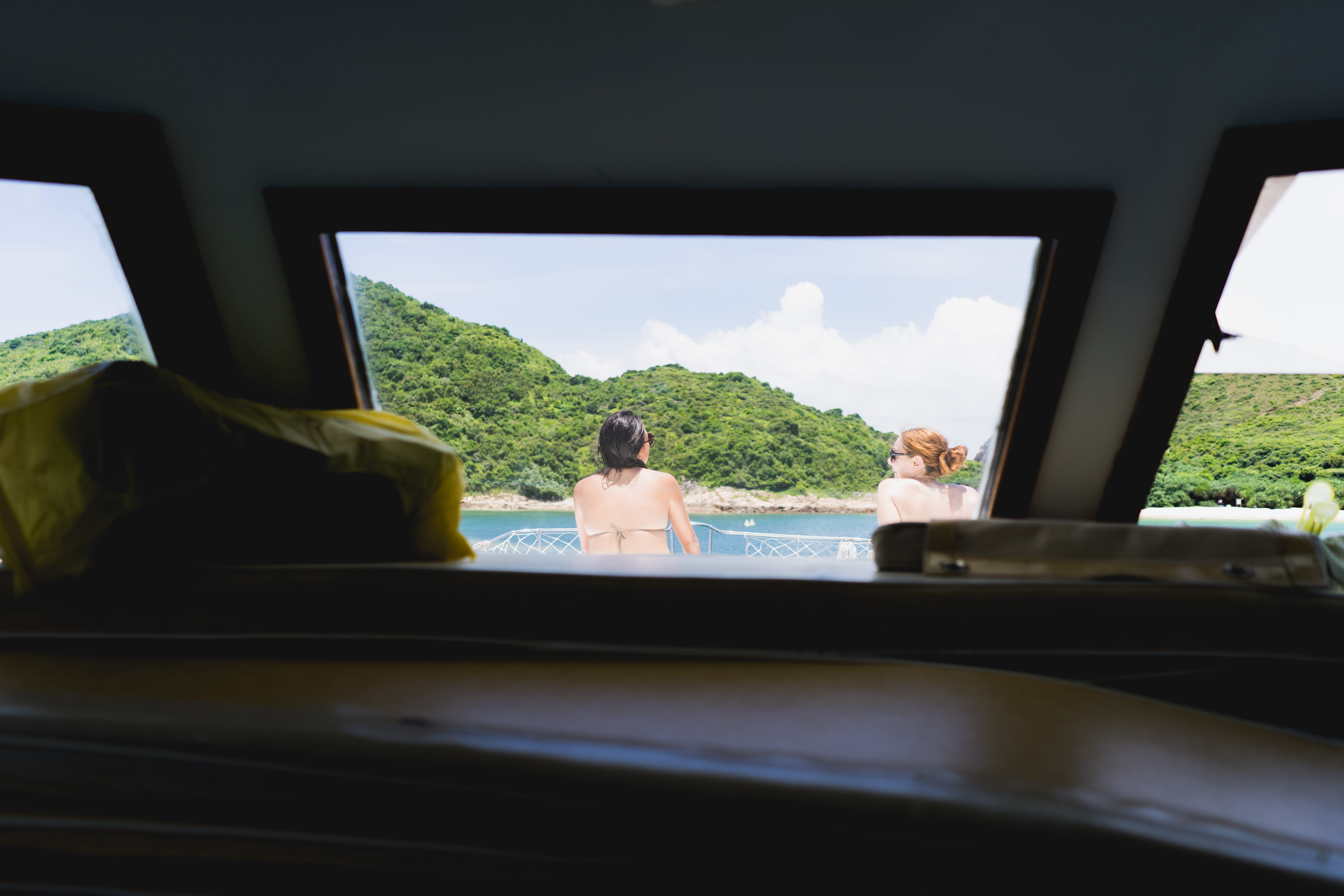 indoors, day, girls, hot, sky, leisure activity, rear view, sitting, beach, summer, transportation, vehicle interior, adult, transparent, boat, water, plant, HD Wallpaper