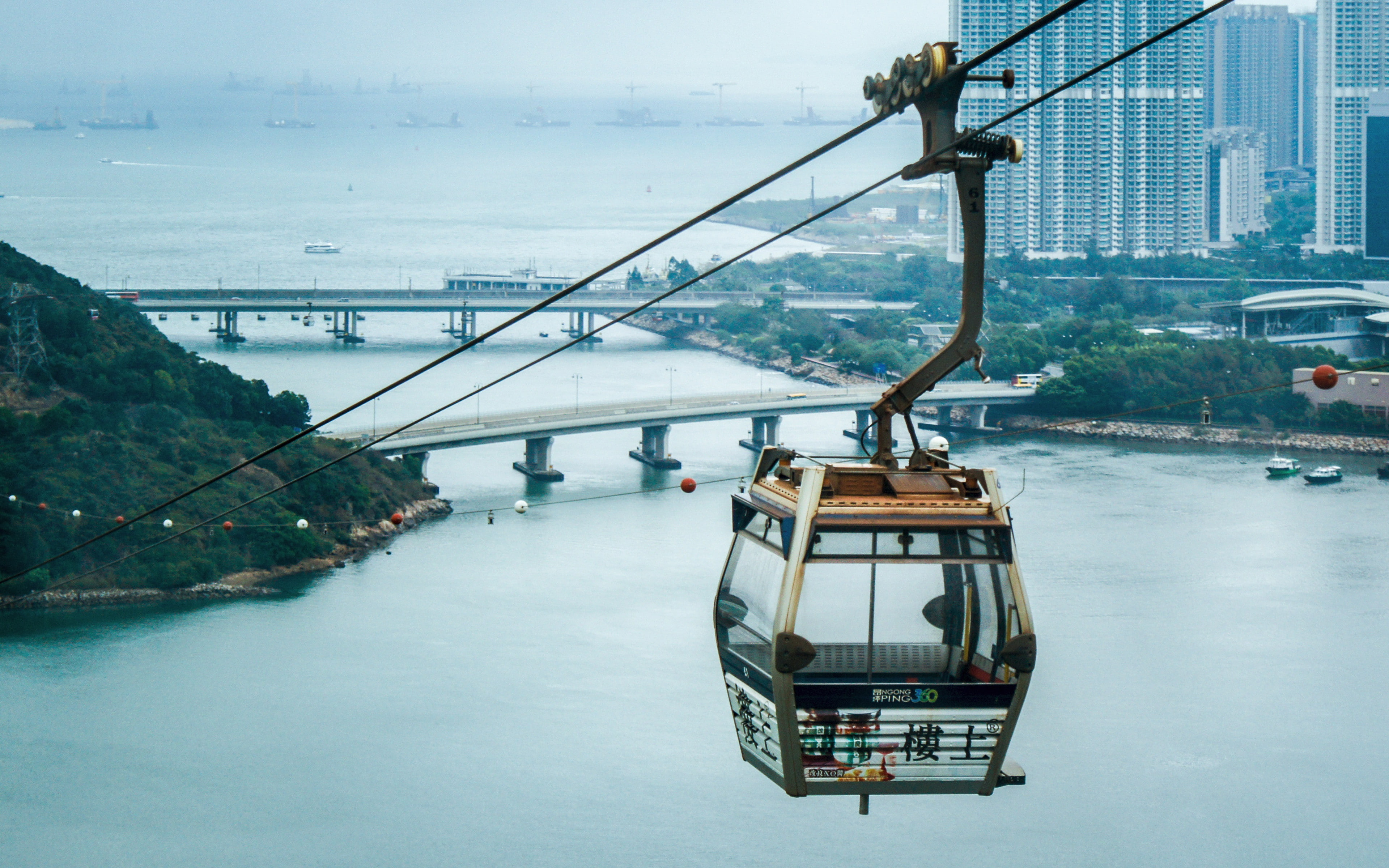 island, cable car, lantau backgrounds, 4K, hong kong, download 3840x2400 hong kong, cabin, HD Wallpaper