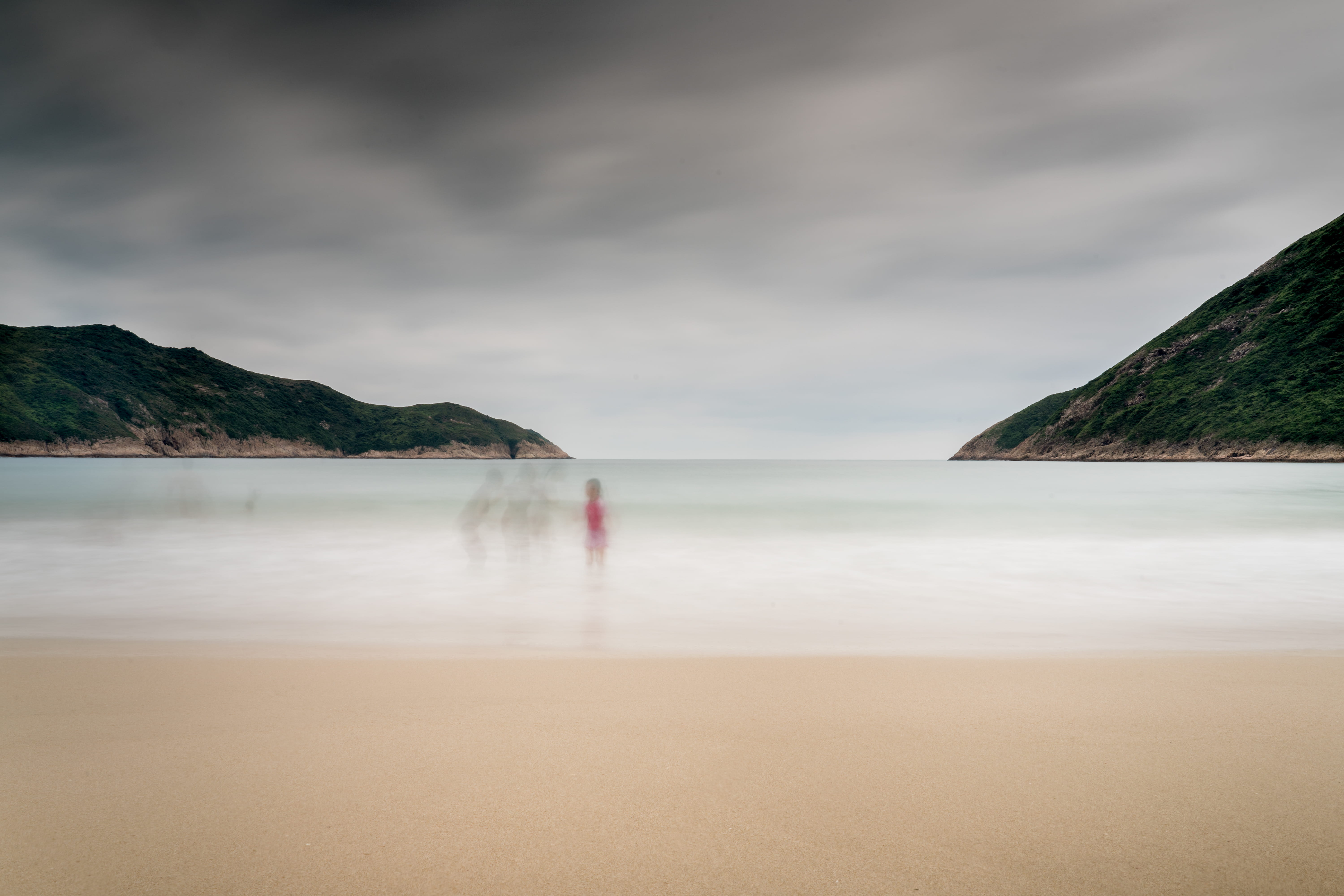 standing, island, sand, near, seashore, mountain, scenics - nature, people, tranquil scene, tranquility, day, outdoors, 5K, water, promontory, beauty in nature, HD Wallpaper