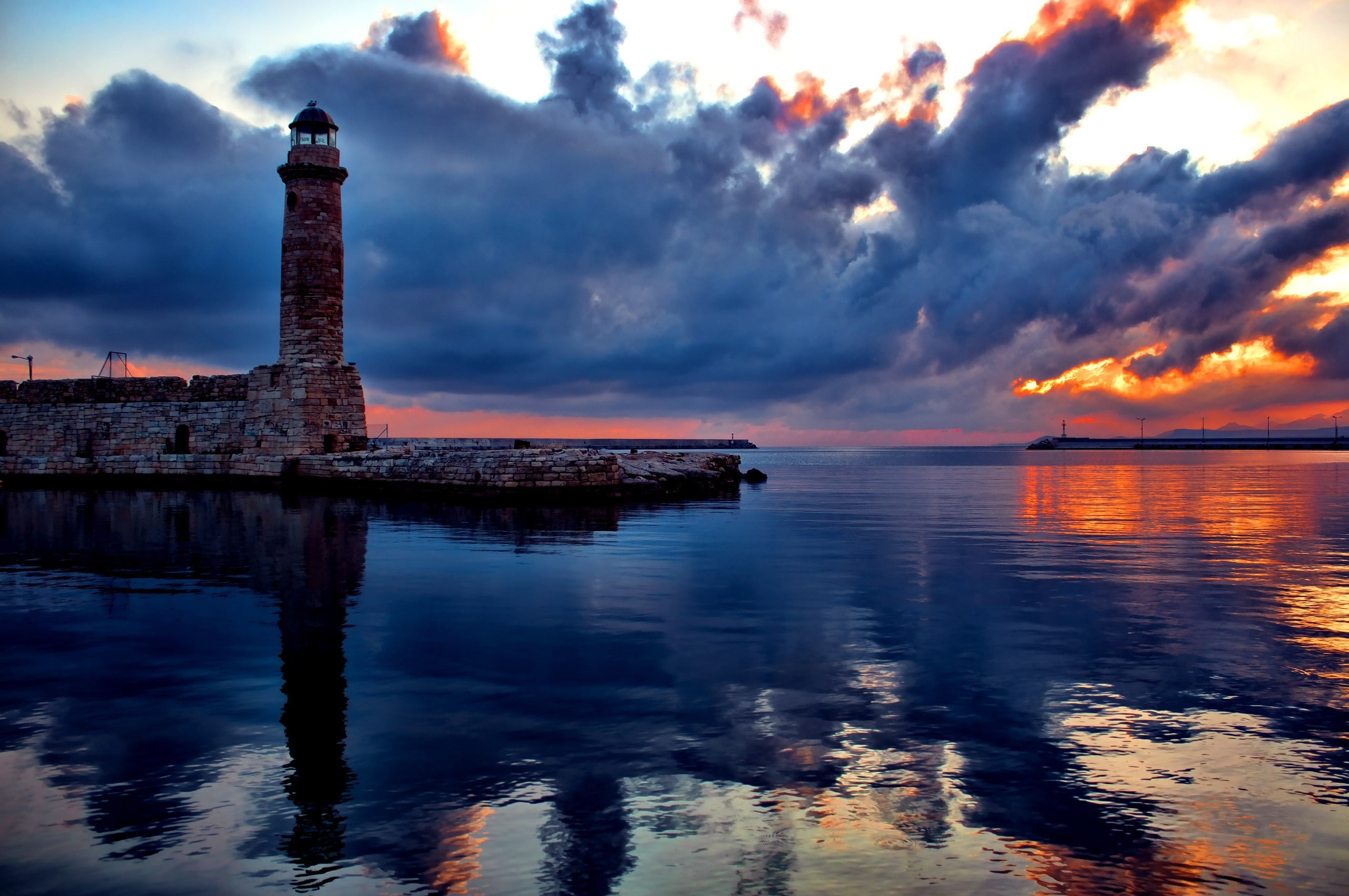 photography, sea, water, landscape, 2K, harbor, lighthouse, HD Wallpaper