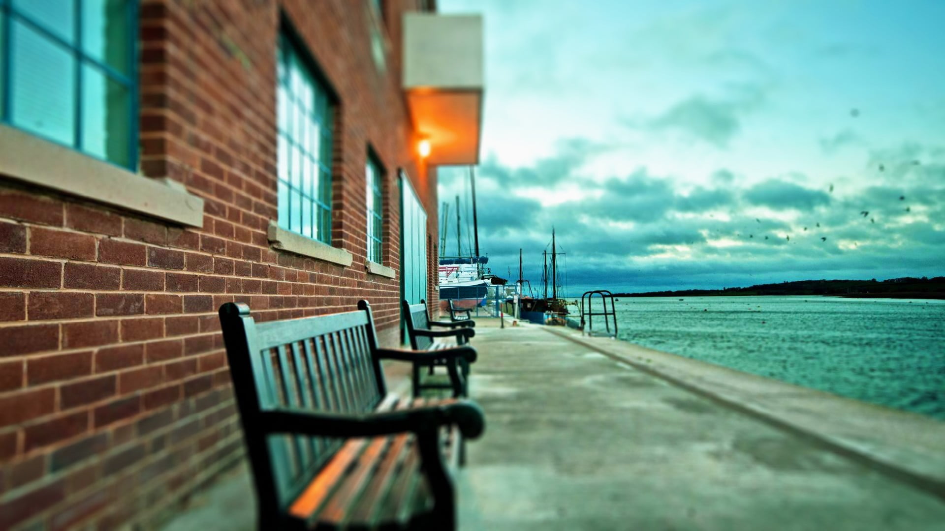 outdoors, no people, absence, nature, illuminated, brick wall, building exterior, sky, harbor, architecture, 1080P, brick, dusk, lake, wall, transportation, HD Wallpaper