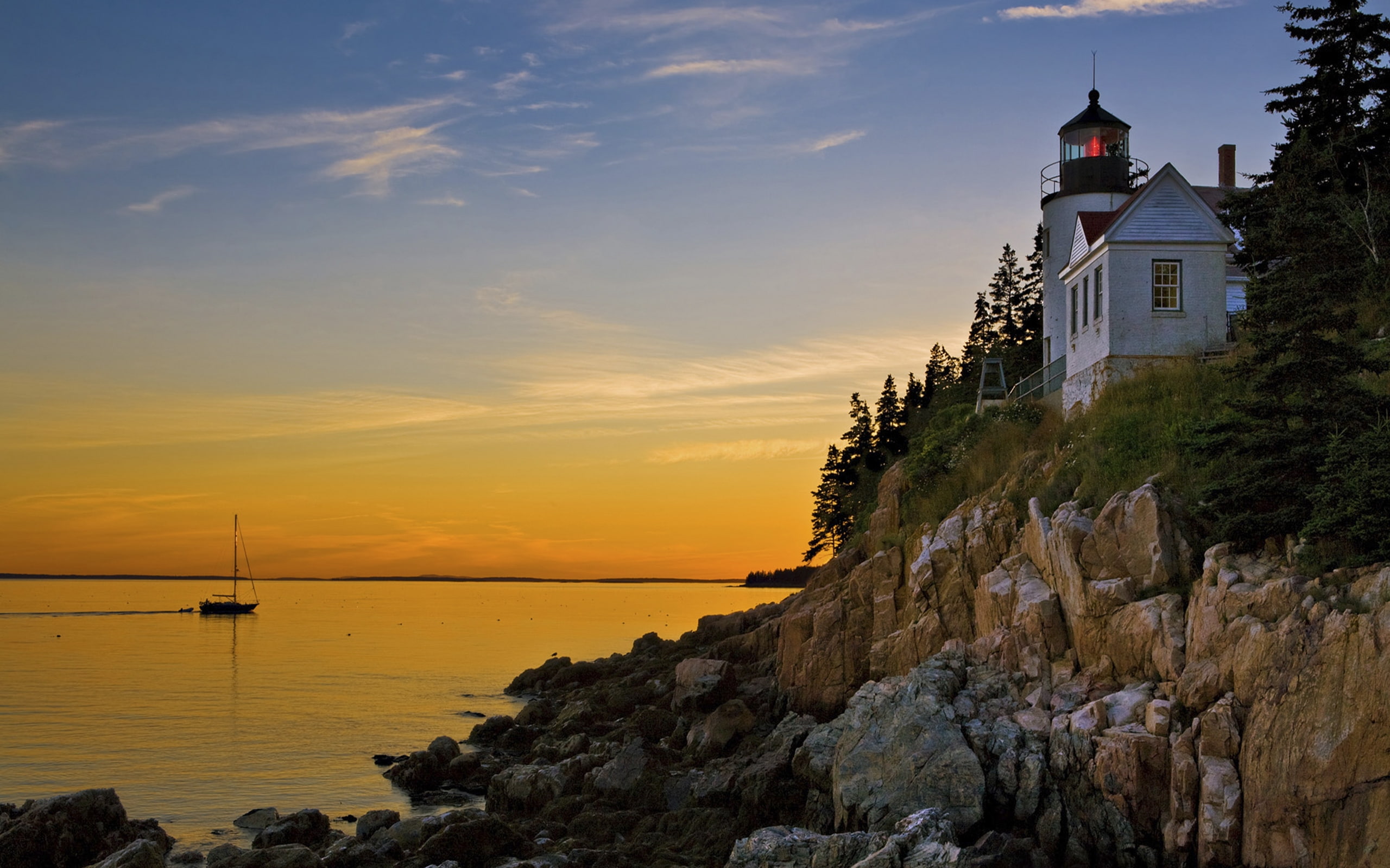 national, bass, lighthouse, maine, harbor, park, 2K, acadia, HD Wallpaper