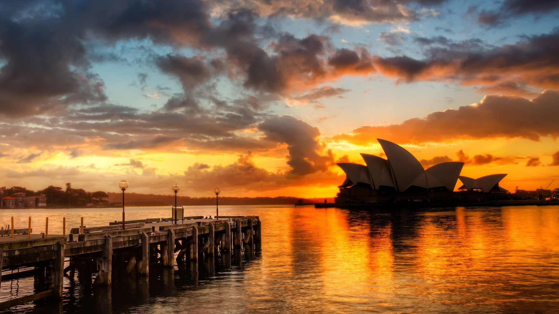 no people, orange color, sea, architecture, scenics - nature, city, pier, sky, Sydney, Australia, outdoors, built structure, transportation, nature, opera, HD Wallpaper