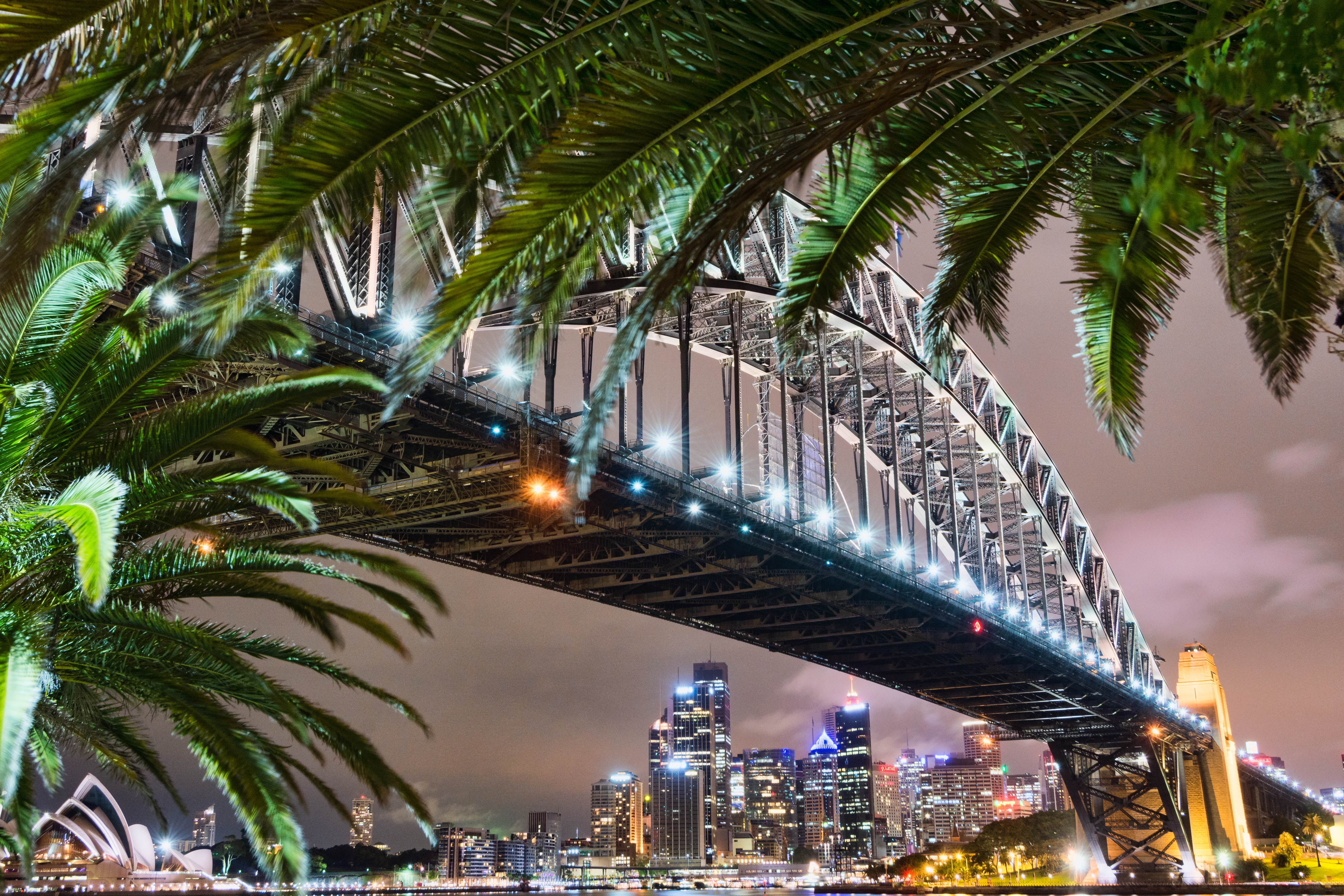 bridge, Australia, Northside, Sydney Harbour Bridge, famous Place, 5K, Sydney Opera House, cityscape, black and gray, sydney, Palm Trees, View, Bridge  City, HD Wallpaper