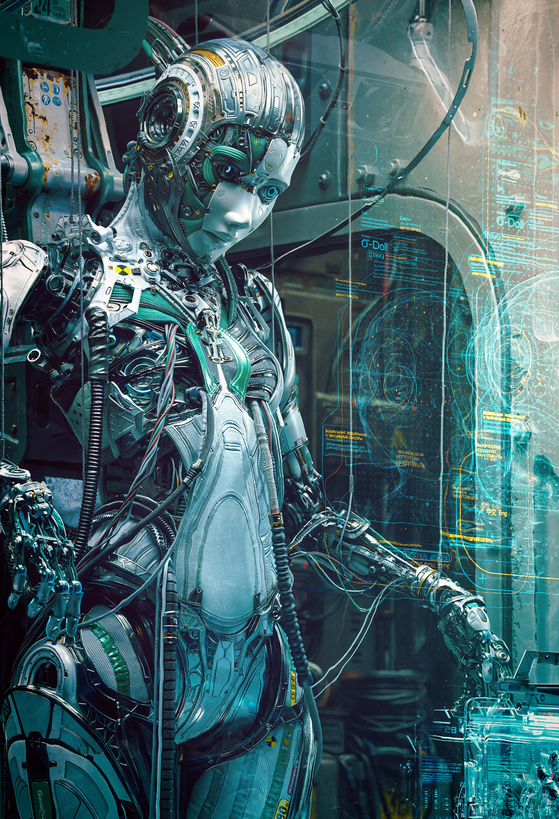 technology, Gynoid, machine, futuristic, Michael-Black, 2K, digital art, CGI, ArtStation, science fiction, render, Phone HD Wallpaper