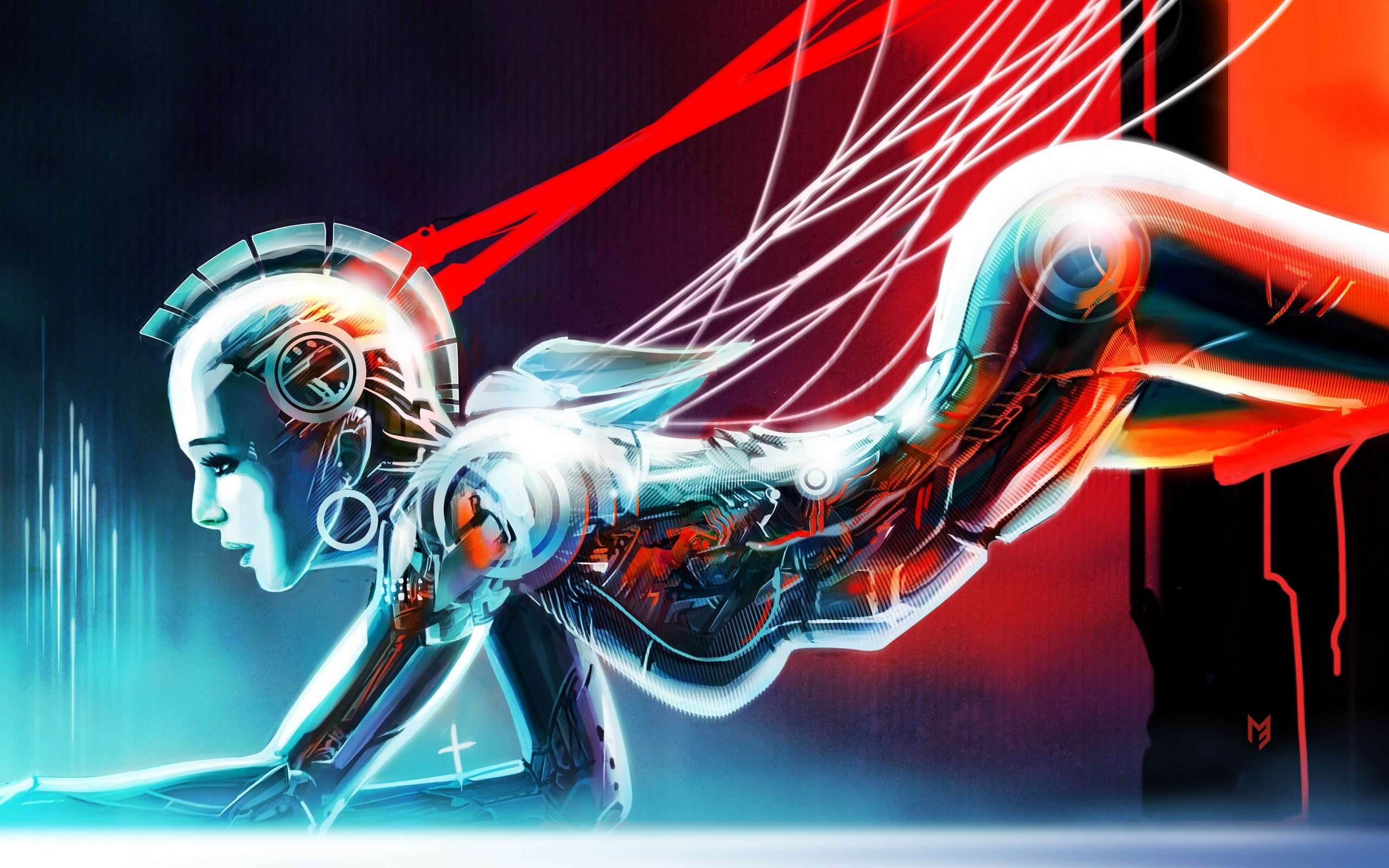 Gynoid, Wires, Steampunk, artwork, 2K, robot, HD Wallpaper