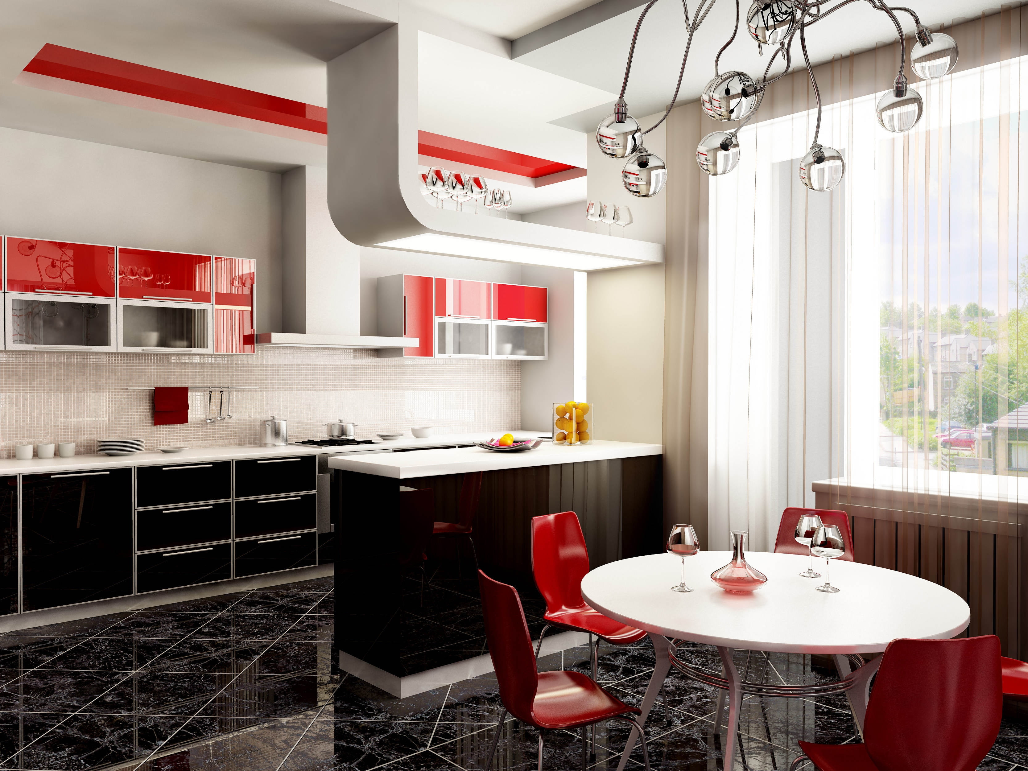 sparse, red, absence, comfortable, refrigerator, built structure, white, home Showcase Interior, domestic Room, cabinet, tile, interior, domestic Kitchen, HD Wallpaper