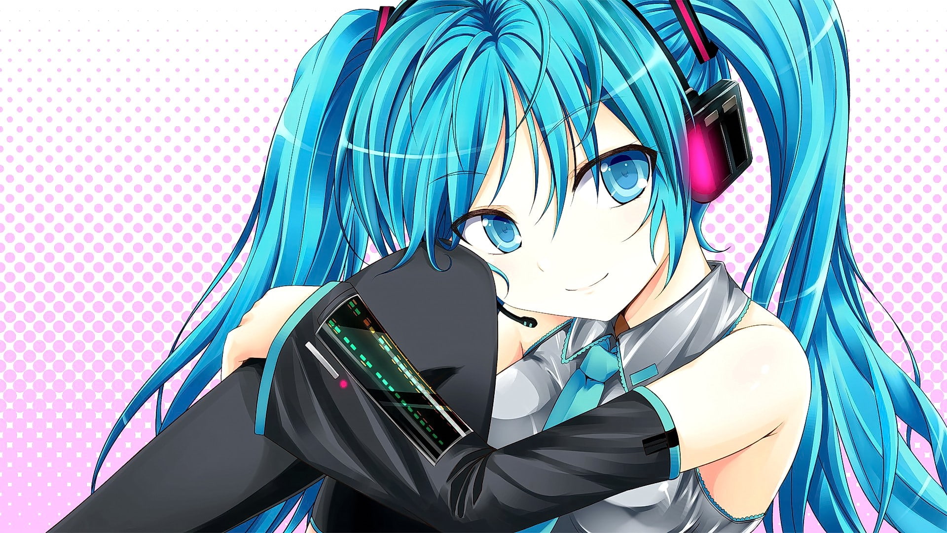 close-up, blue eyes, blue hair, headscarf, beauty, anime girls, real people, looking at viewer, portrait, one person, headshot, headsets, music, leisure activity, HD Wallpaper