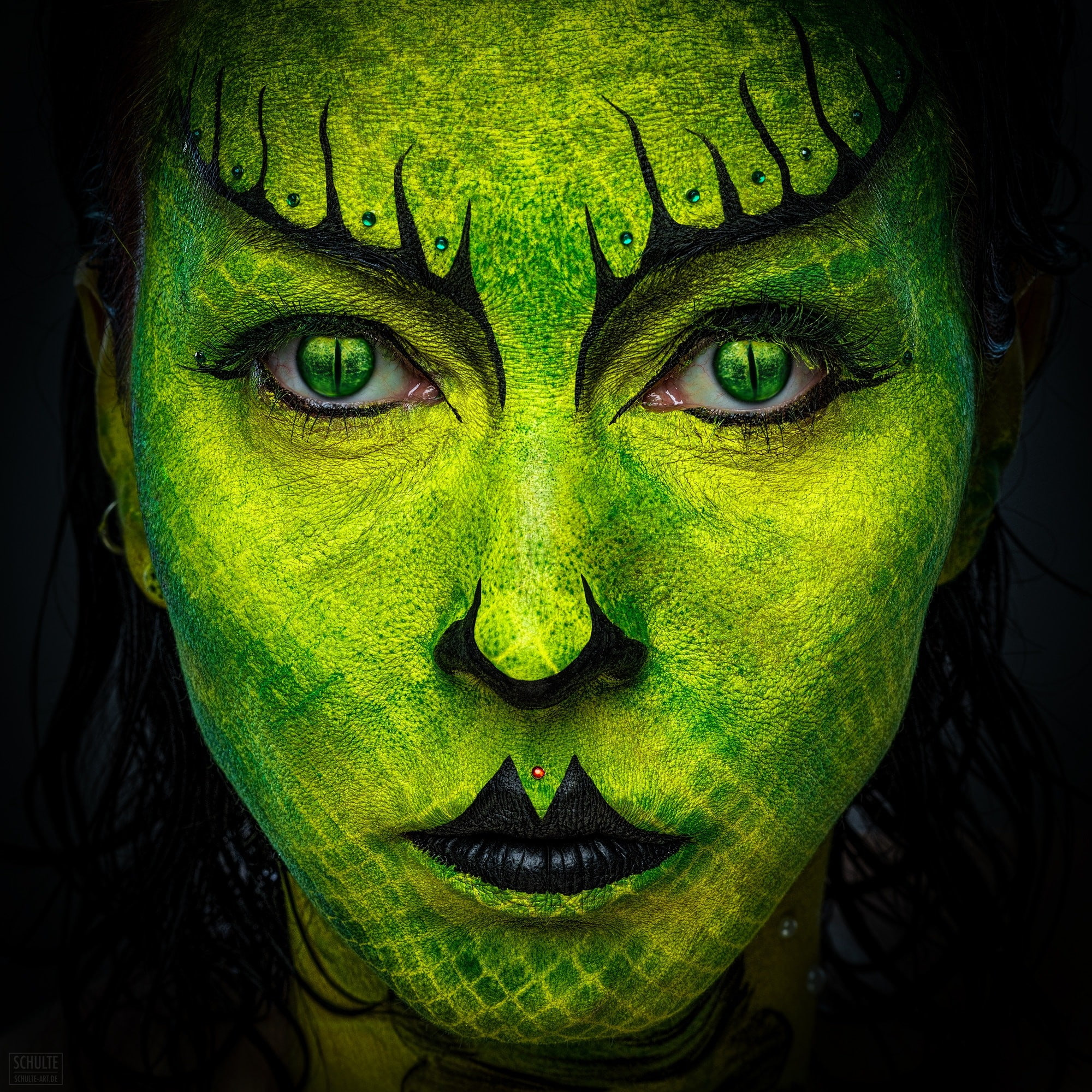 young adult, 500px, studio shot, model, body part, green color, Thomas Schulte, front view, body paint, portrait, face, adult, one person, paint, women, Phone HD Wallpaper