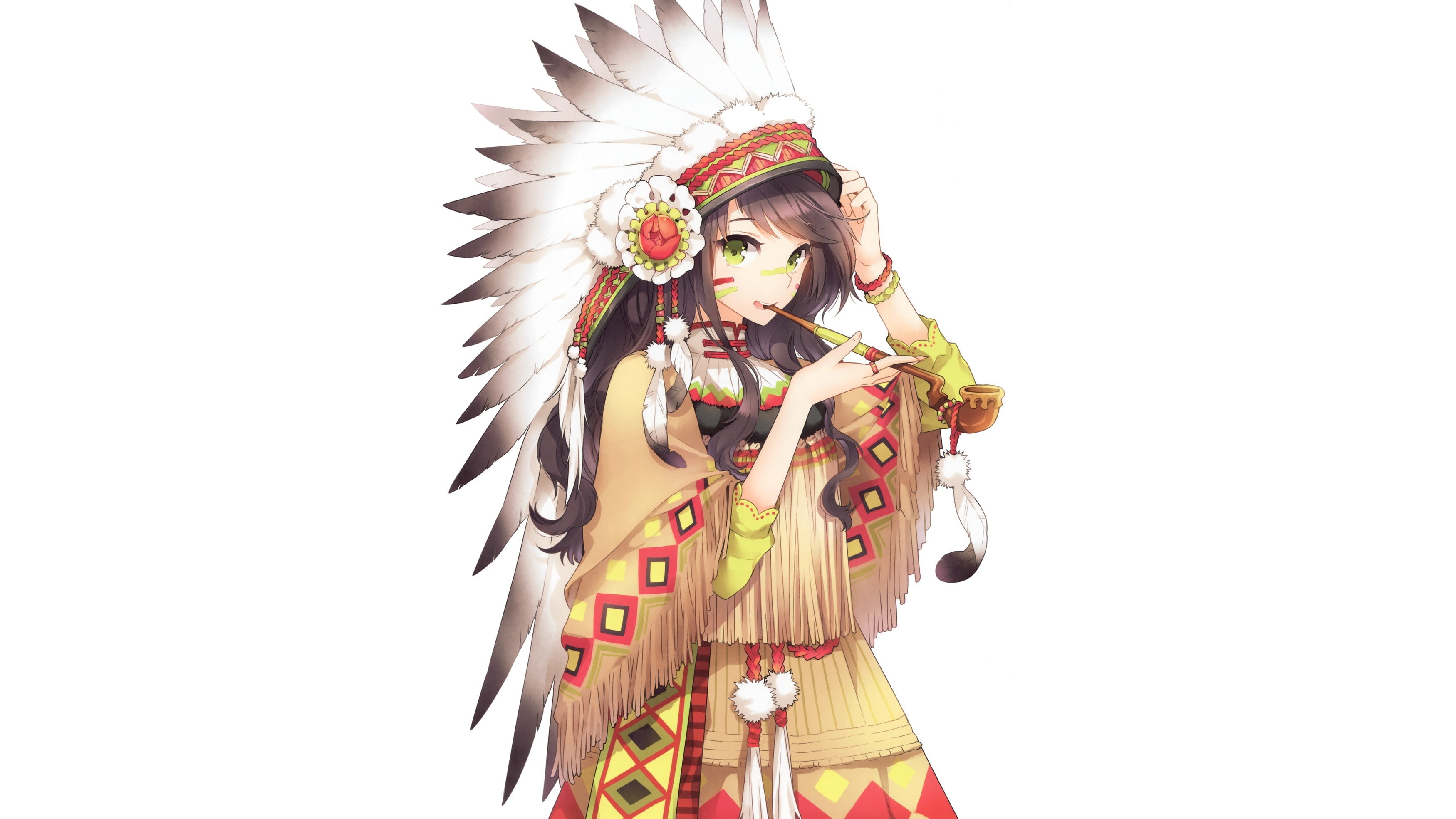 2K, anime, girls, headdress, 3500x1969, americans, native americans, anime girls, native, HD Wallpaper