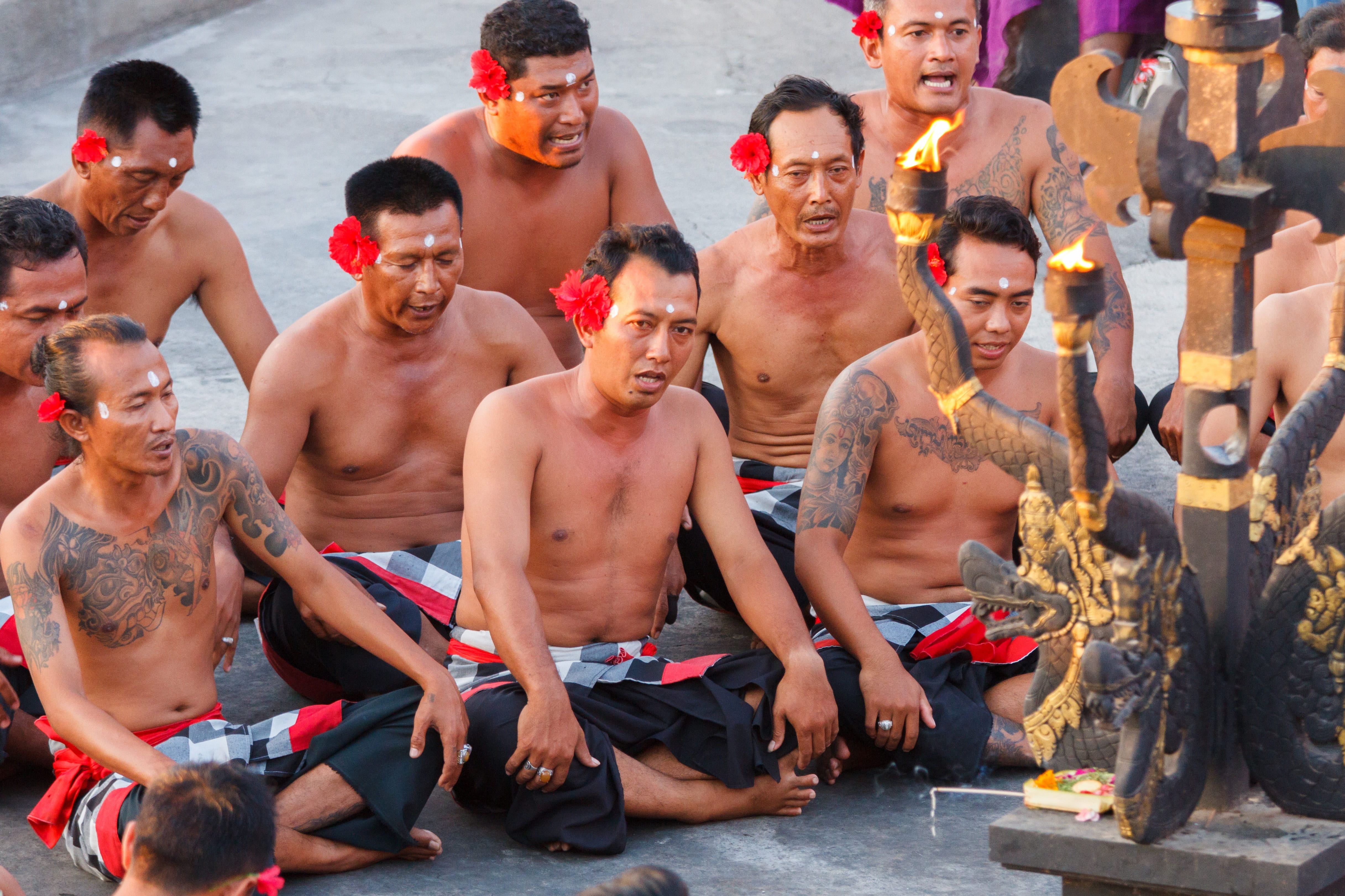 bali dance, adult, trip, dance, hinduism, young men, kecak, dancers, indonesia, culture, large group of people, temple dancer, event, uluwatu, temple, happiness, HD Wallpaper