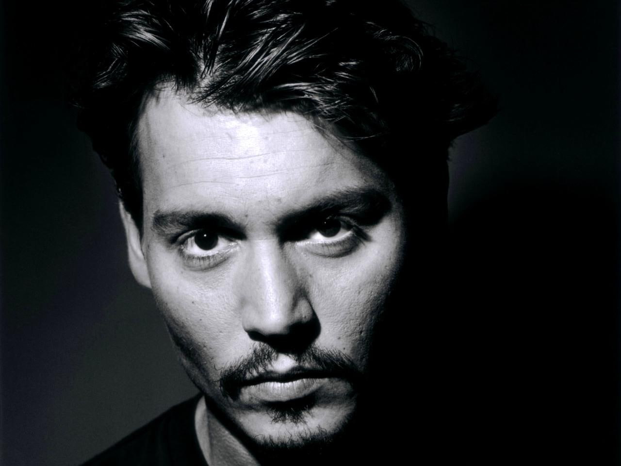 celebrities, 720P, johnny depp, depp, black eyes, johnny, white, black and white, mature, black, man, eyes, HD Wallpaper
