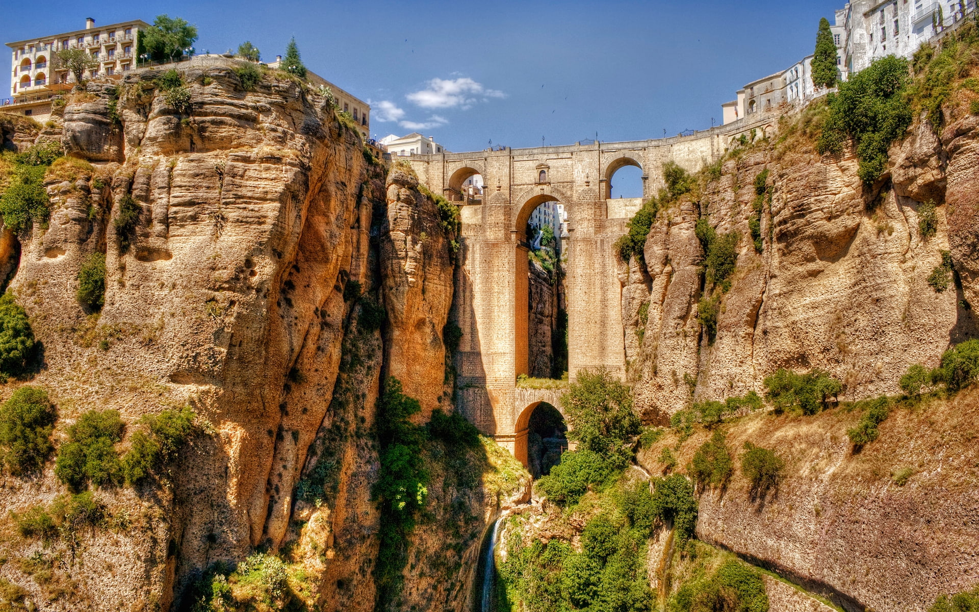 ronda, bridge, arch, rock, spain, 1080P, aqueduct, HD Wallpaper