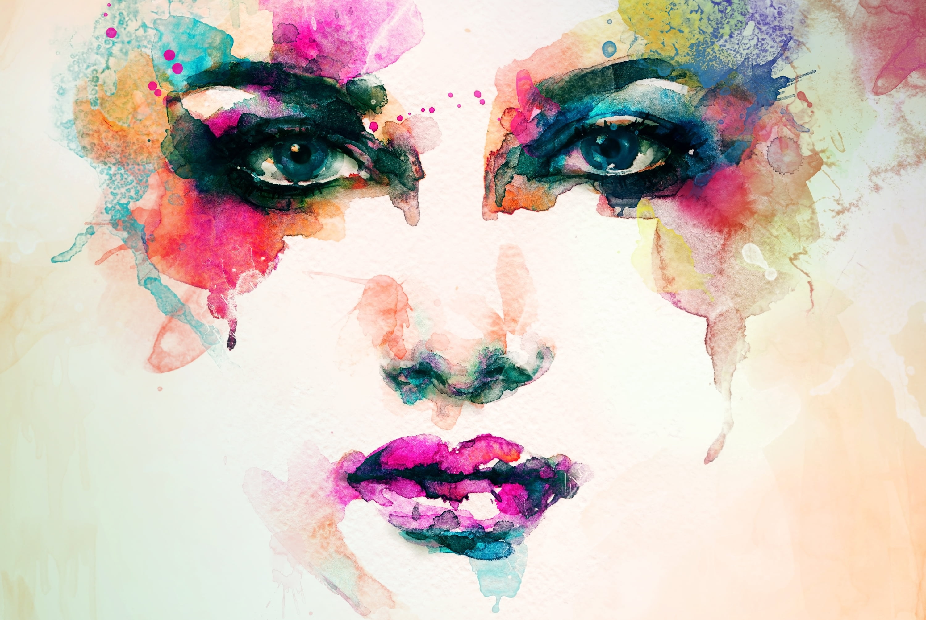 make-up, eyeshadow, studio shot, red, young women, watercolor, stage Make-up, 2K, creativity, digital composite, messy, women, portrait, painted Image, HD Wallpaper