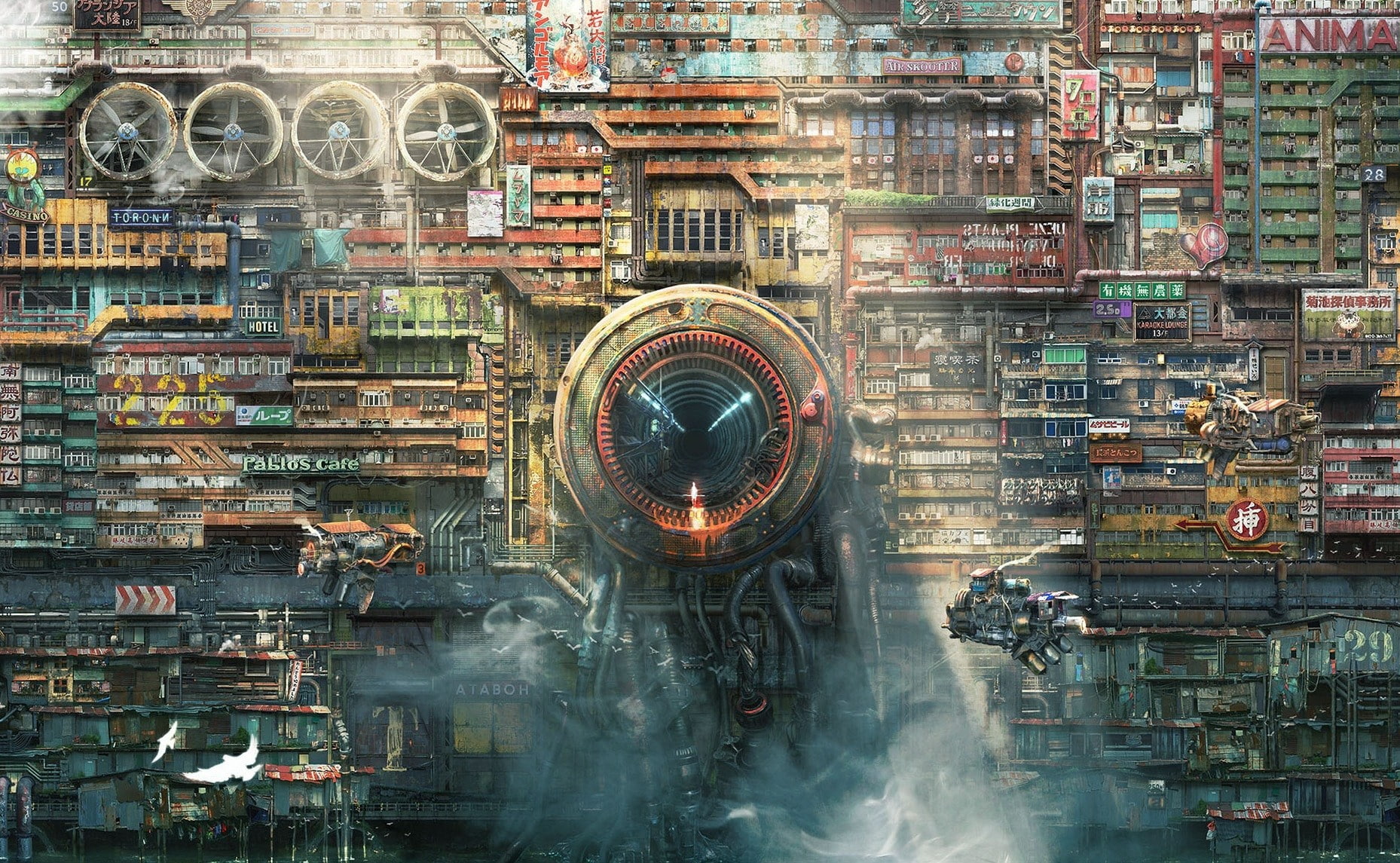 720P, science fiction, metropolis, Toshio Hatanaka, HD Wallpaper