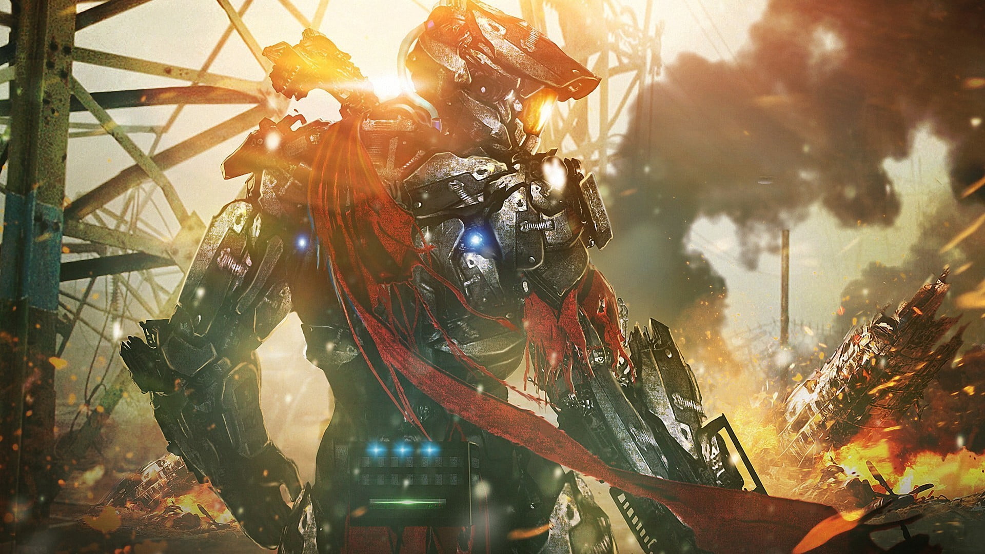 growth, low angle view, day, plant part, outdoors, 1080P, close-up, lens flare, artwork, Halo, sun, cyborg, soldier, black, futuristic, sunlight, nature, HD Wallpaper