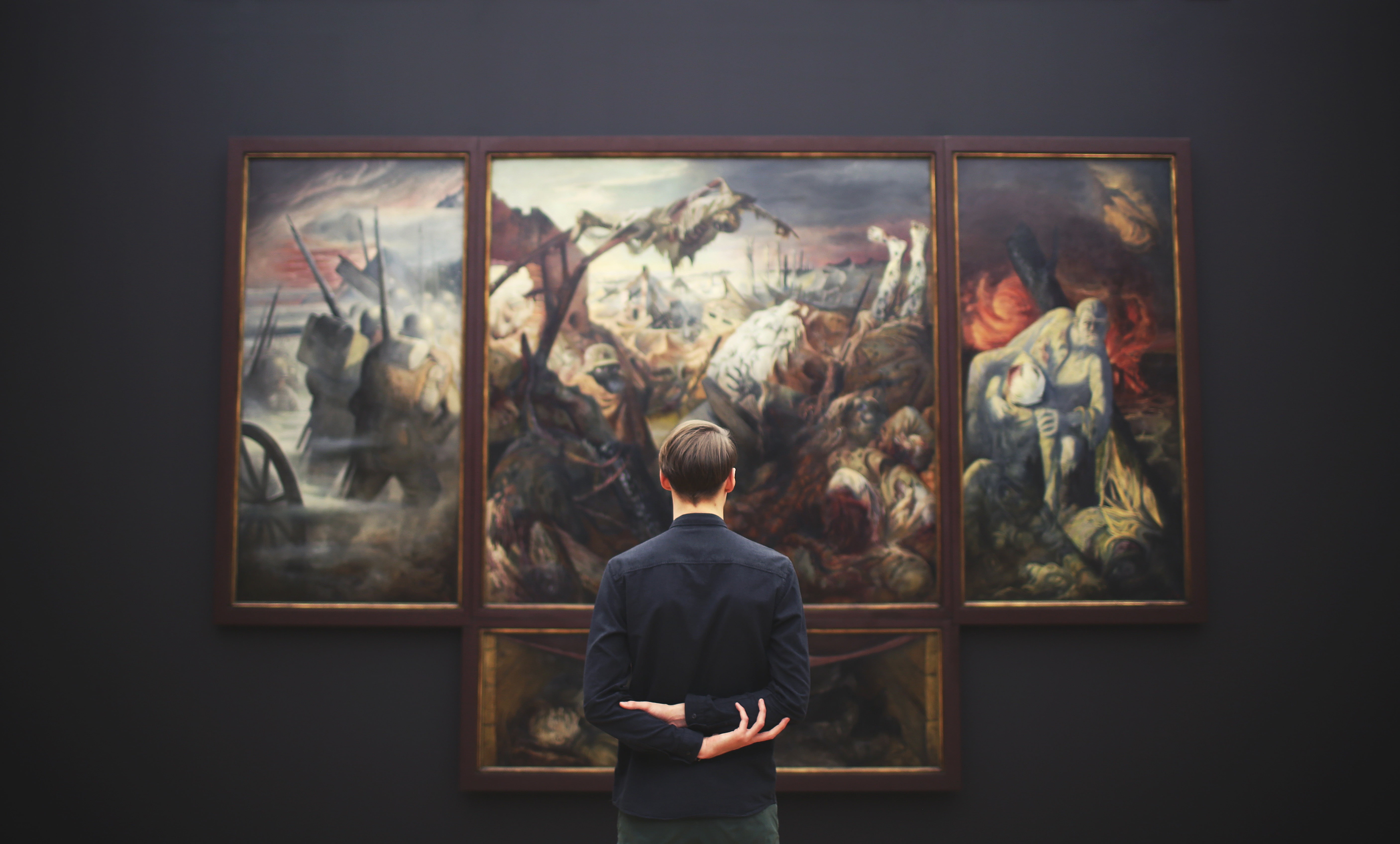 mid adult men, looking, men, watching, museum, mid adult, picture frames, indoors, 5K, exhibition, standing, creativity, frame, one person, rear view, HD Wallpaper