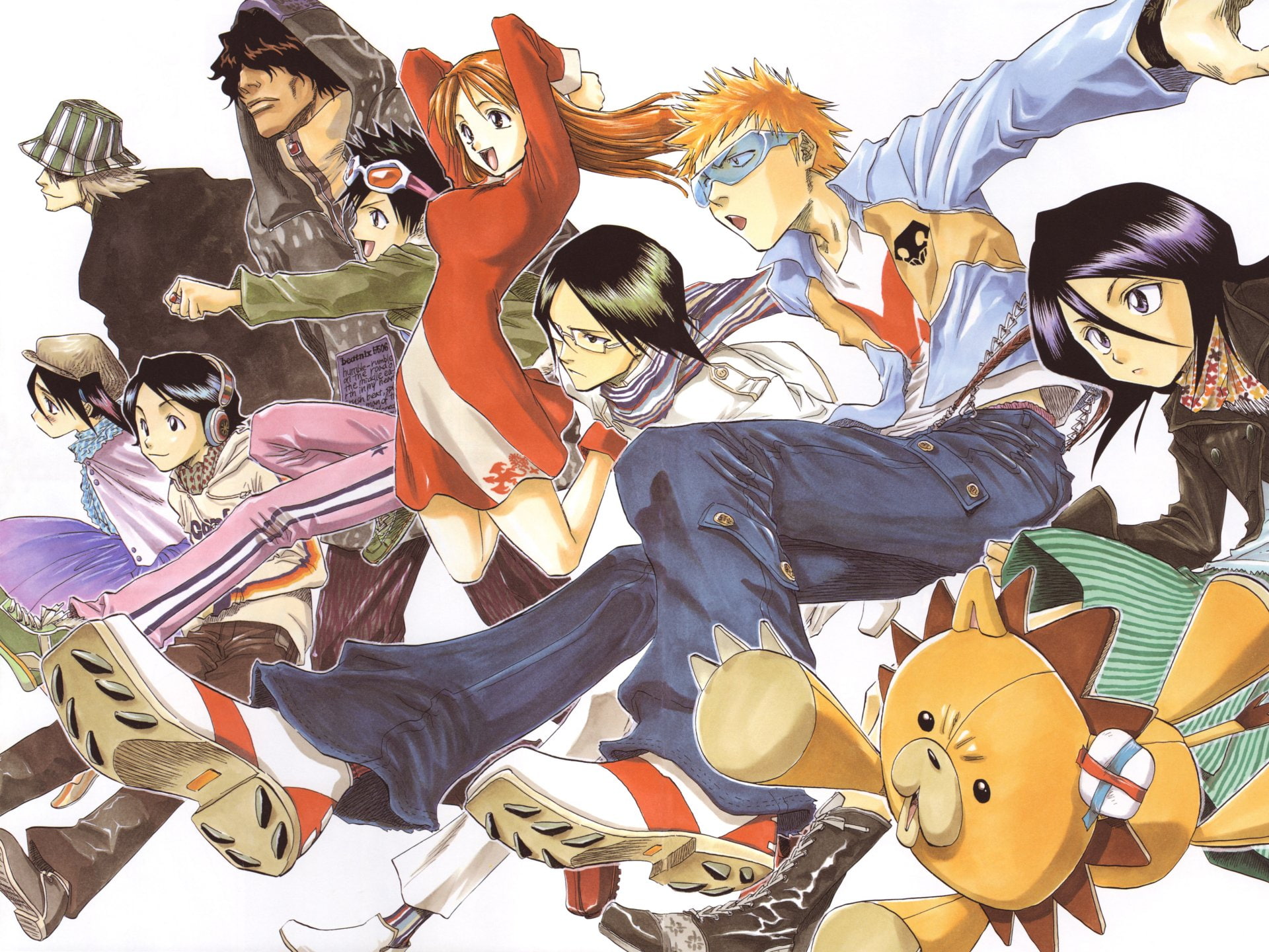 Yasutora Sado, 1080P, Kisuke Urahara, Rukia Kuchiki, Uryu Ishida, Ichigo Kurosaki, Bleach, Tatsuki Arisawa, Orihime Inoue, Kon (Bleach), HD Wallpaper