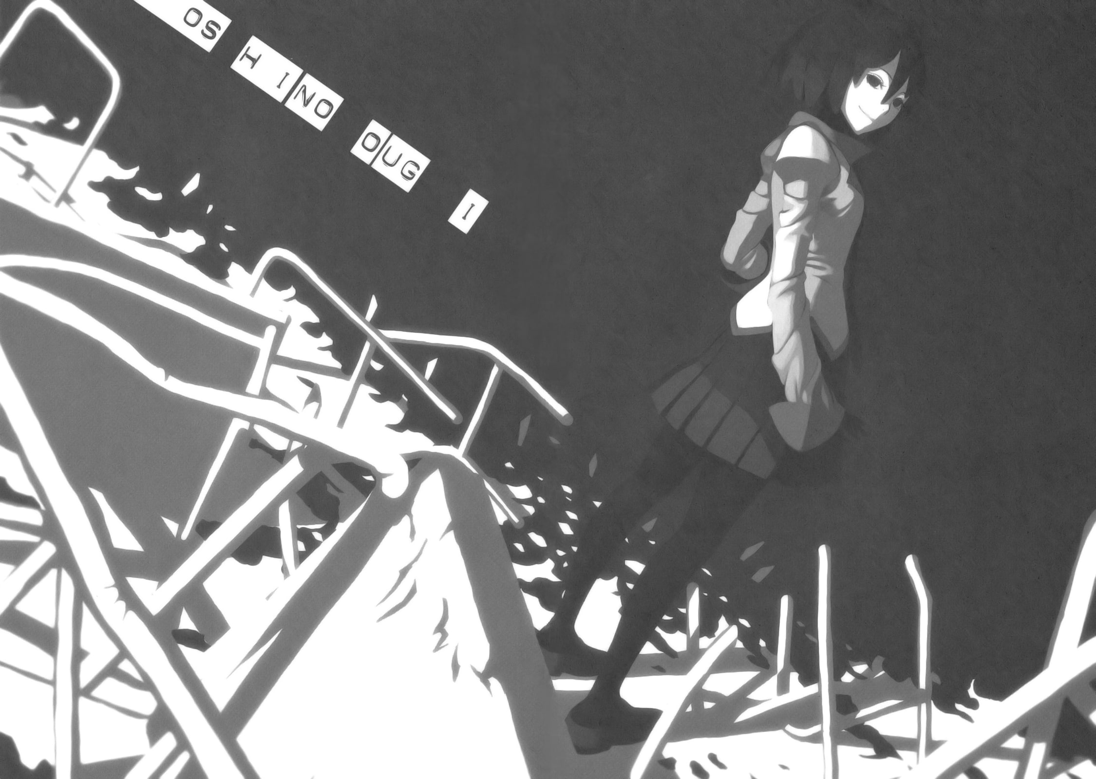 full length, day, women, adult, monochrome, high angle view, representation, bicycle, Monogatari Series, nature, people, Oshino Ougi, arts culture and entertainment, HD Wallpaper