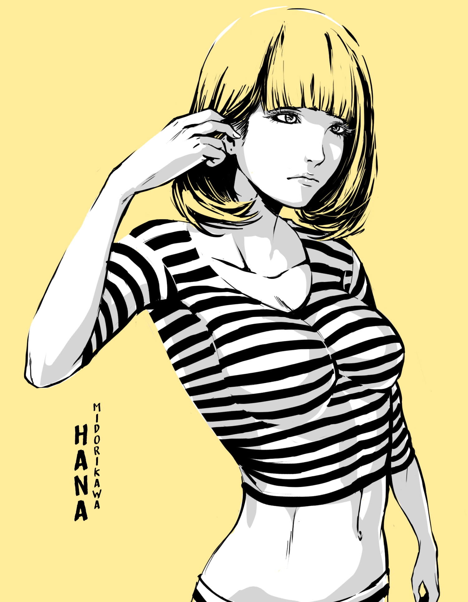 waist up, young adult, hairstyle, adult, Prison School, casual clothing, three quarter length, standing, striped, women, one person, yellow, t-shirt, indoors, Phone HD Wallpaper