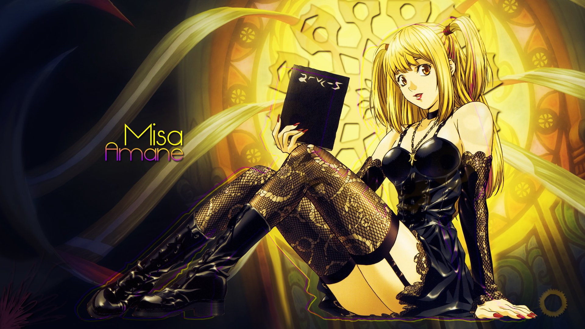 communication, clothing, one person, Anime, black color, shoe, Death Note, Misa Amane, representation, male likeness, arts culture and entertainment, indoors, HD Wallpaper
